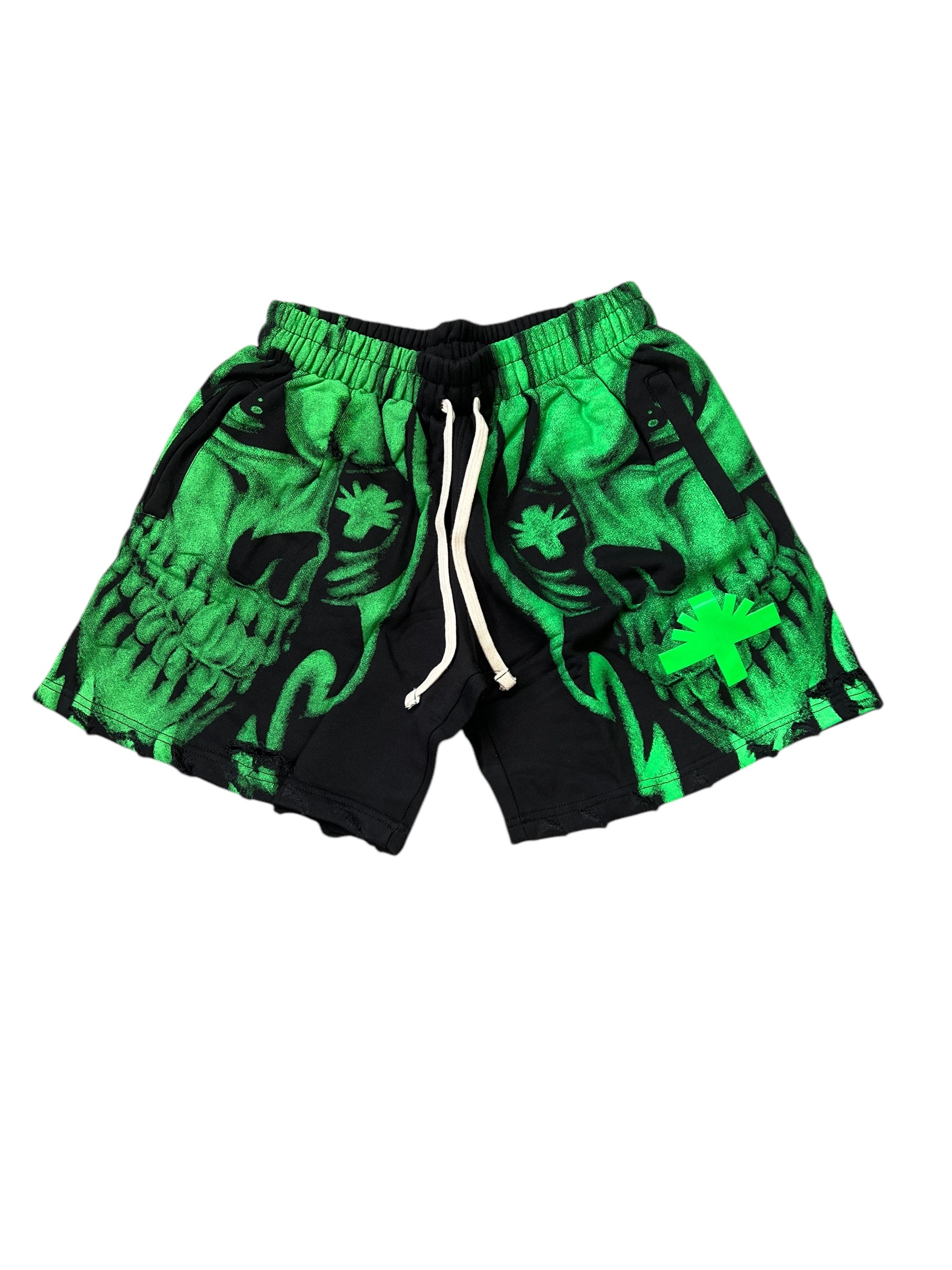 Vertabrae "Skull" Lime Green Shorts