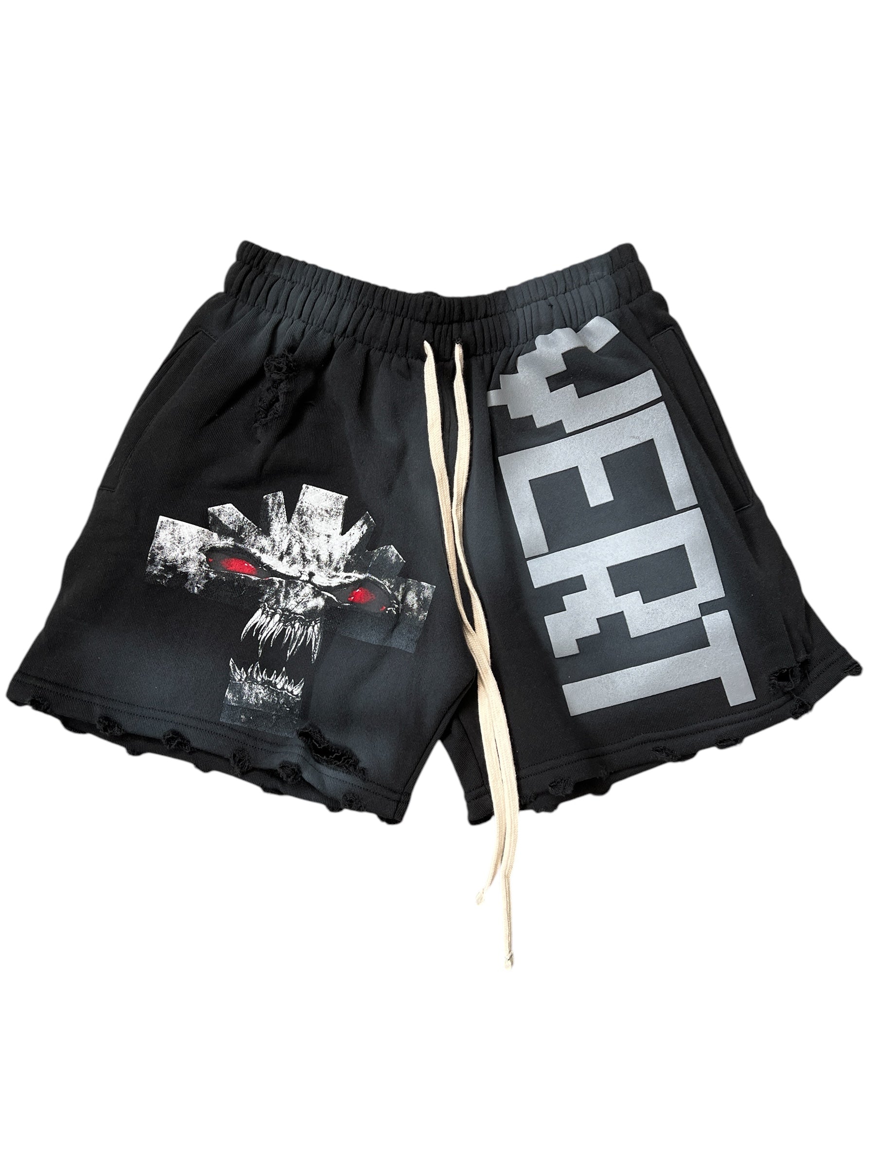 Vertabrae "Black Shadow" Distressed Shorts