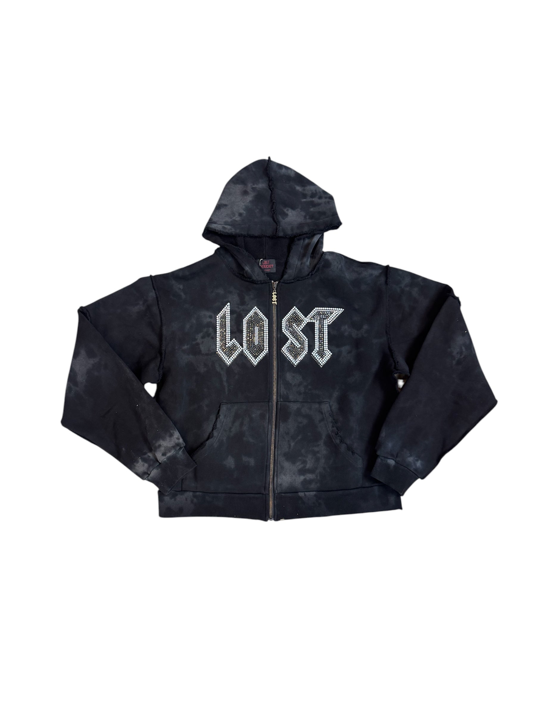 Lost Intricacy Tie Dye Black Rhinestone Zip-Up Hoodie