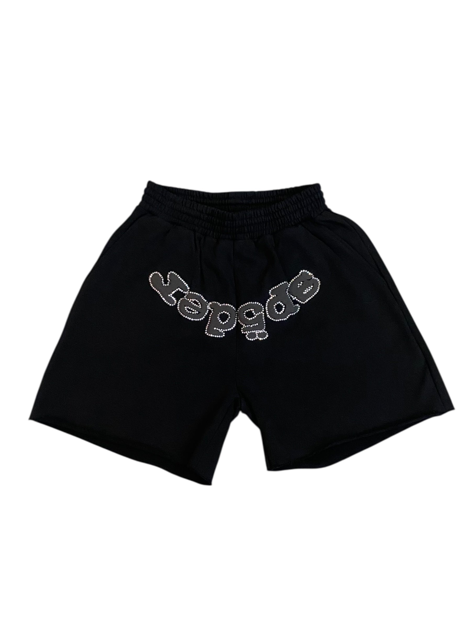 Sp5der "Og Rhinestone" Phantom Black Cotton Shorts