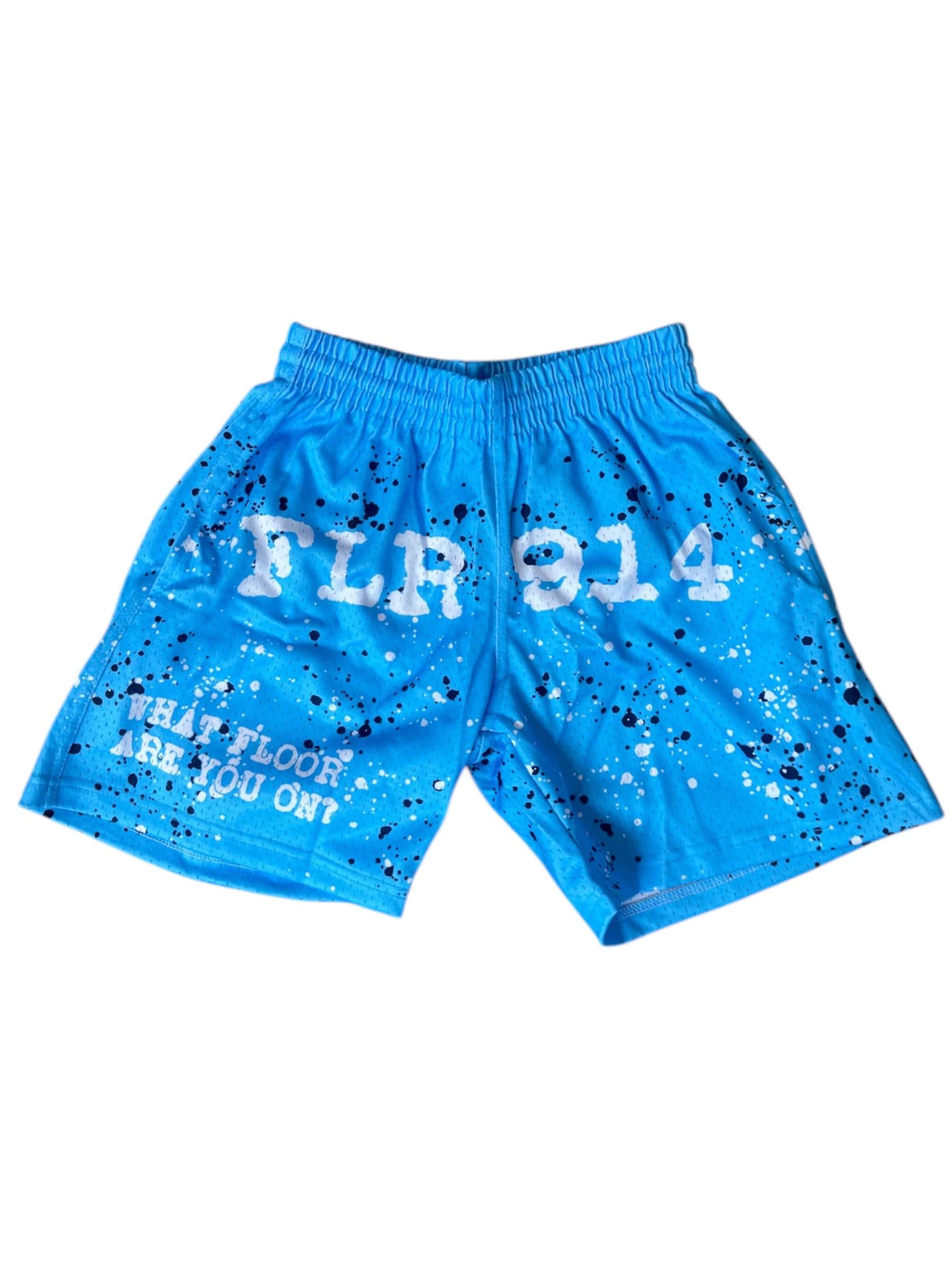 FLR 914 "Paint Splatter" Blue Mesh Shorts