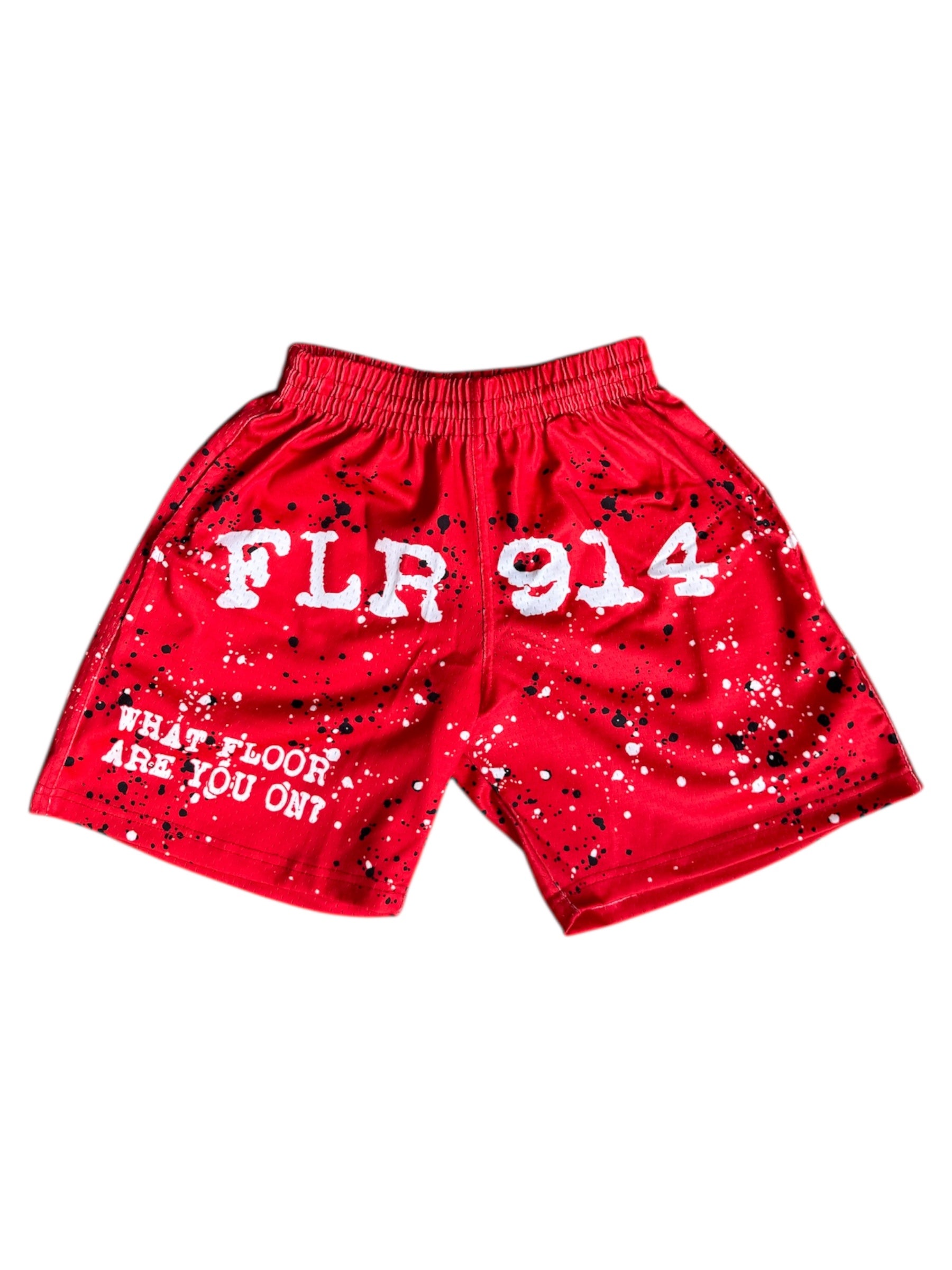 FLR 914 "Paint Splatter" Red Mesh Shorts
