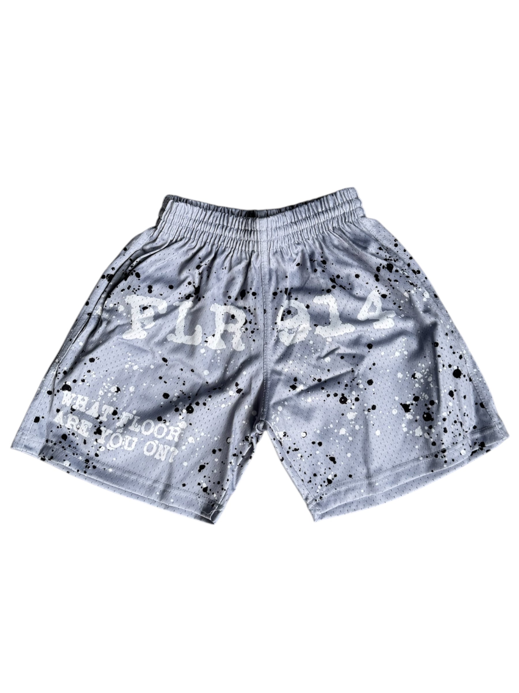 FLR 914 "Paint Splatter" Grey Mesh Shorts