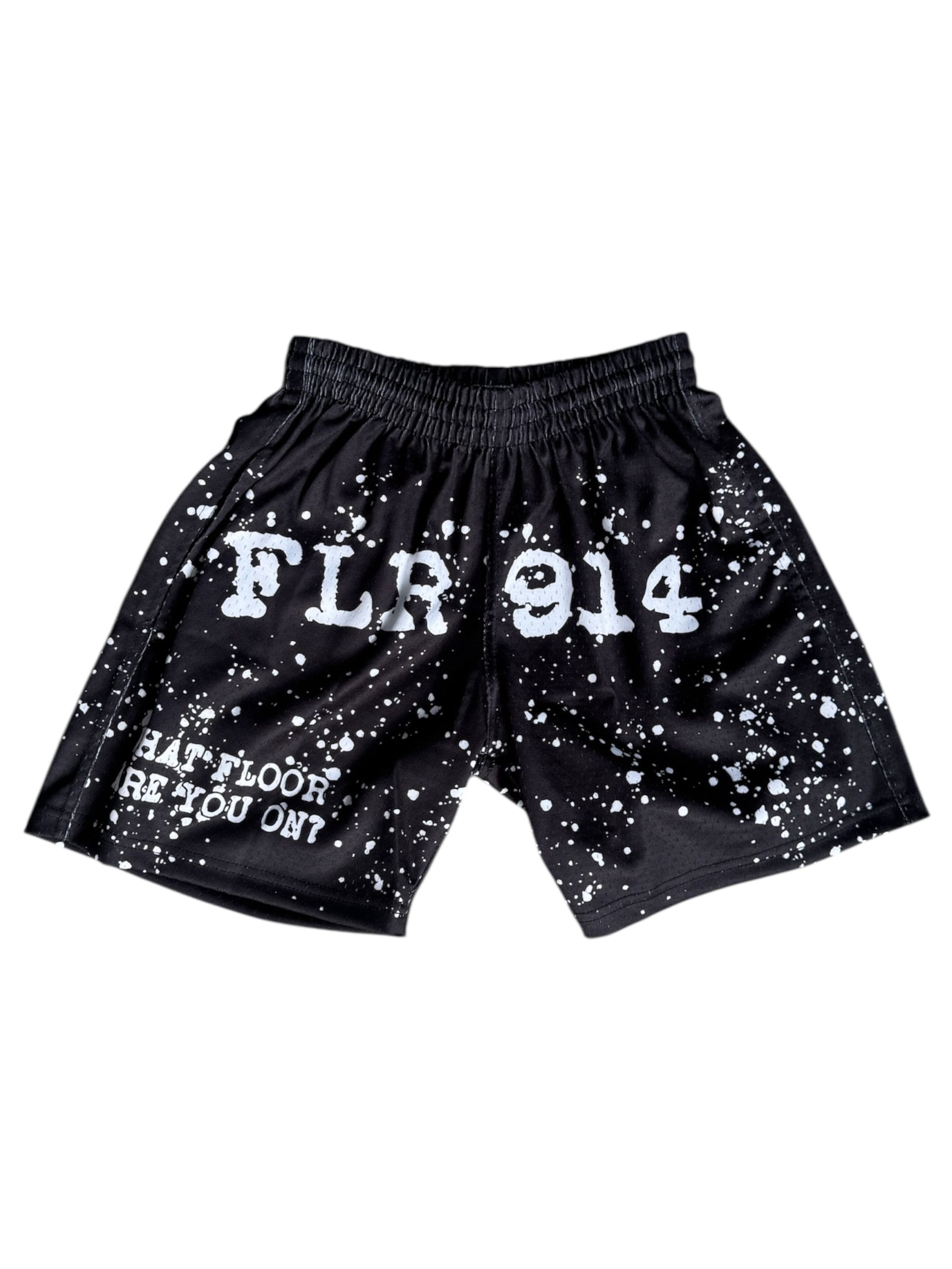 FLR 914 "Paint Splatter" Black Mesh Shorts
