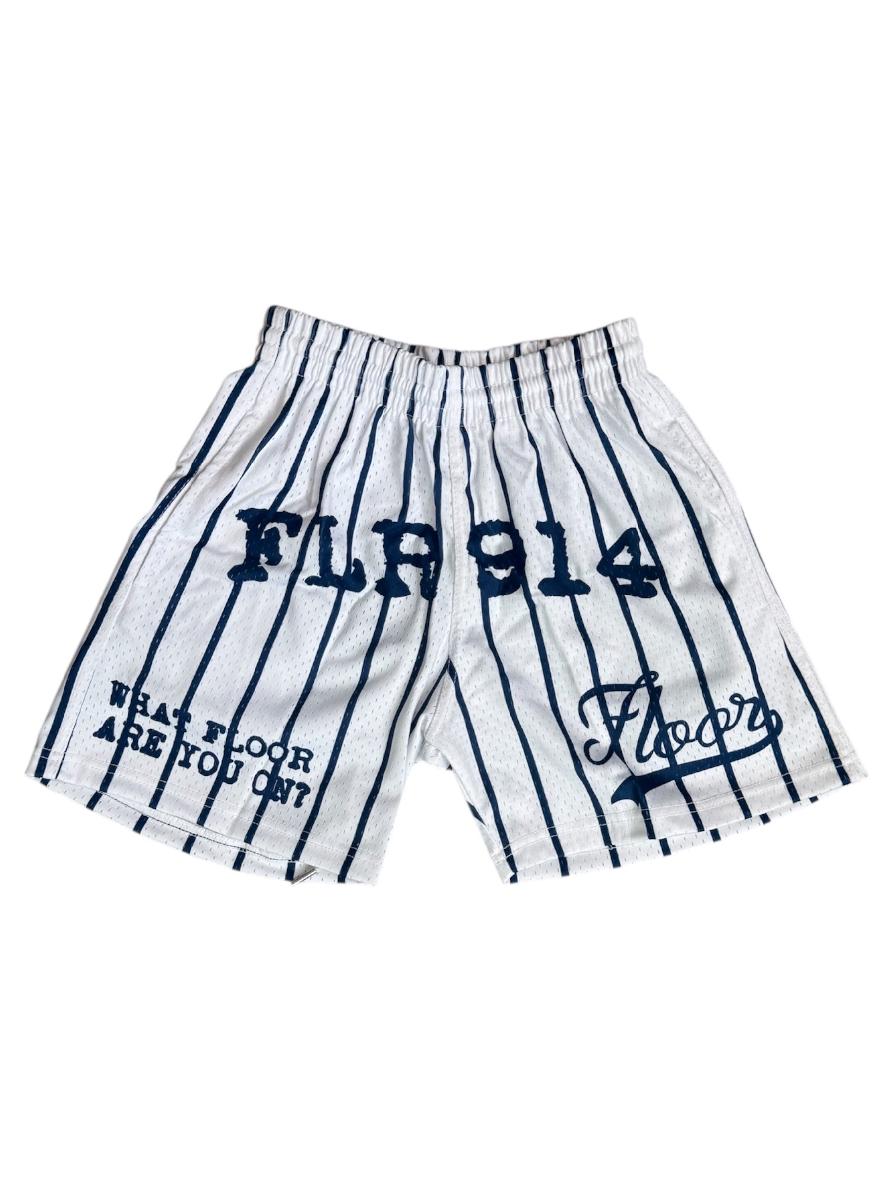 FLR 914 "Pinstripe" White/Navy Mesh Shorts
