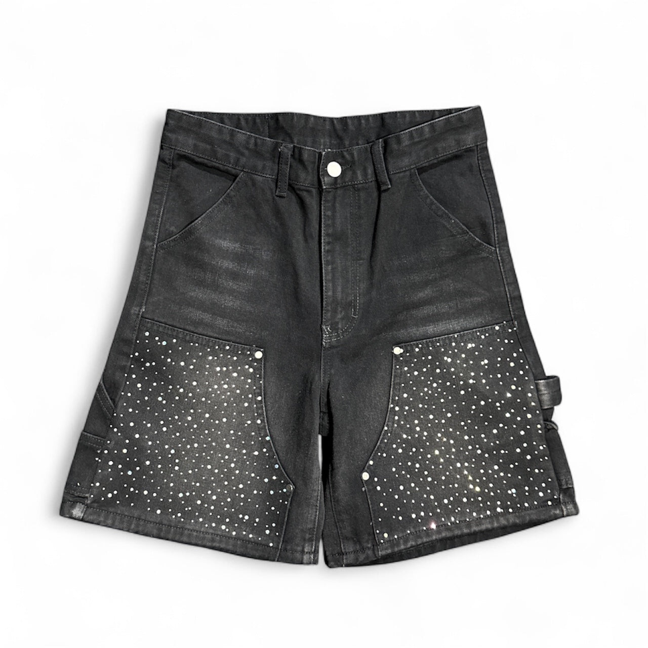 Stealth "Black Washed" Rhinestone Jean Carpenter Shorts