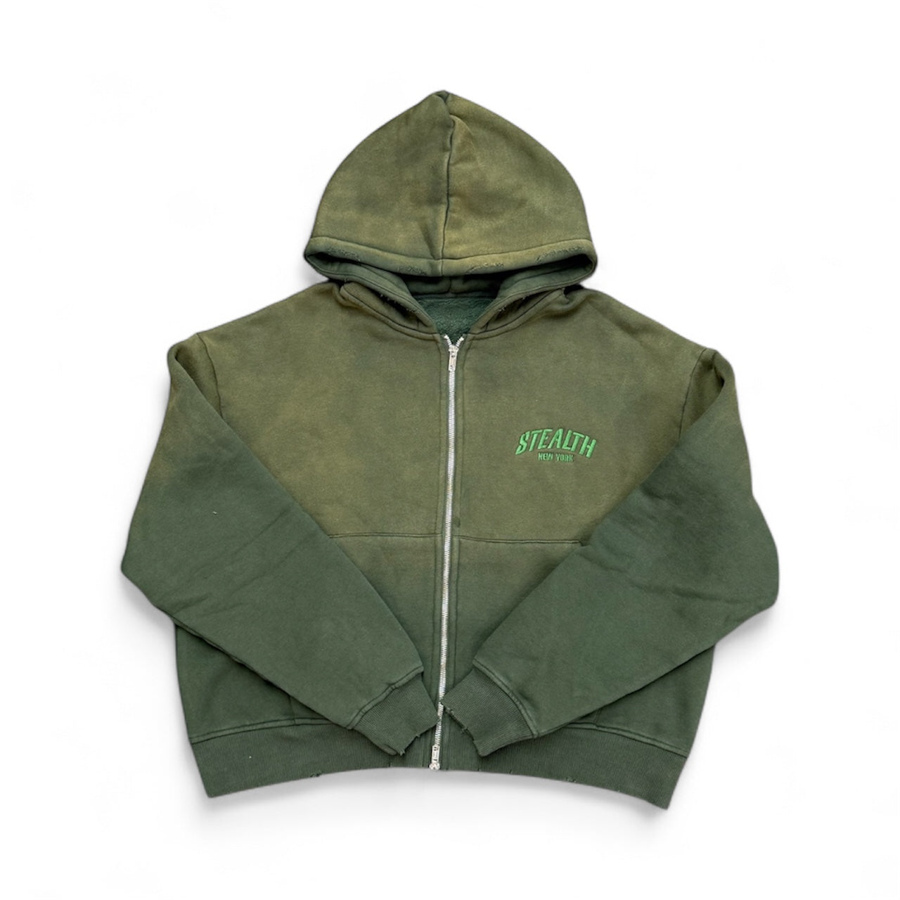 Stealth "Pine" Green Distressed Zip-Up Hoodie