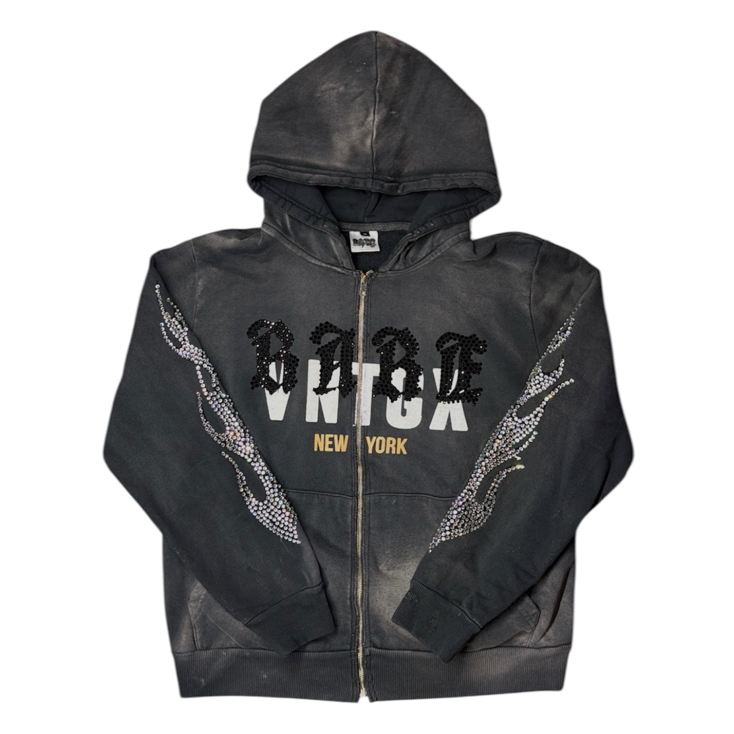 Rare "Rhinestone Flame" Zip-Up Hoodie