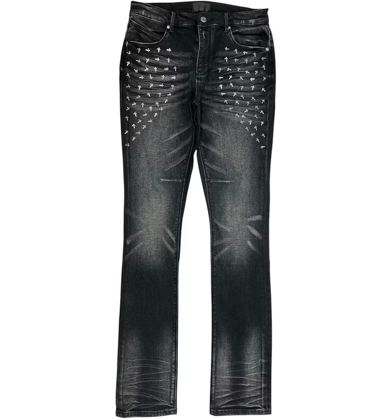 RTA Jeans "Olivier Stacked Graphite Fade Cross"