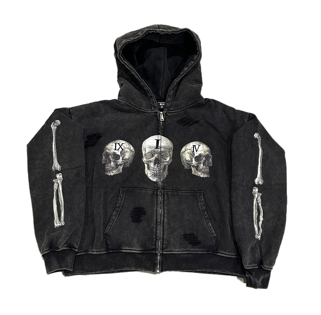 Floor 914 "Skull Face" Black Zip-Up Hoodie