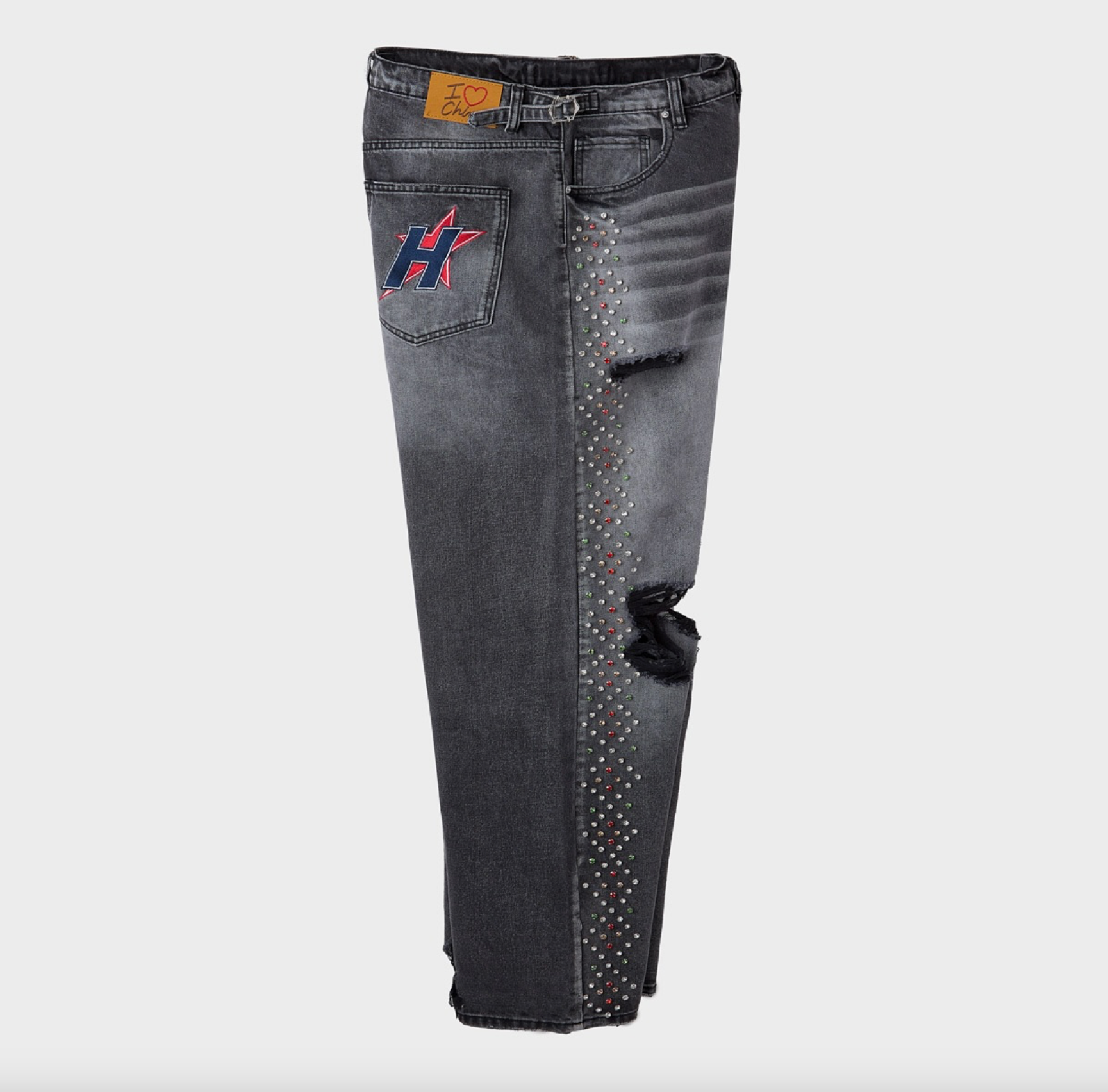 HMDD Black Wash "H-Star" Crystal Baggy Denim