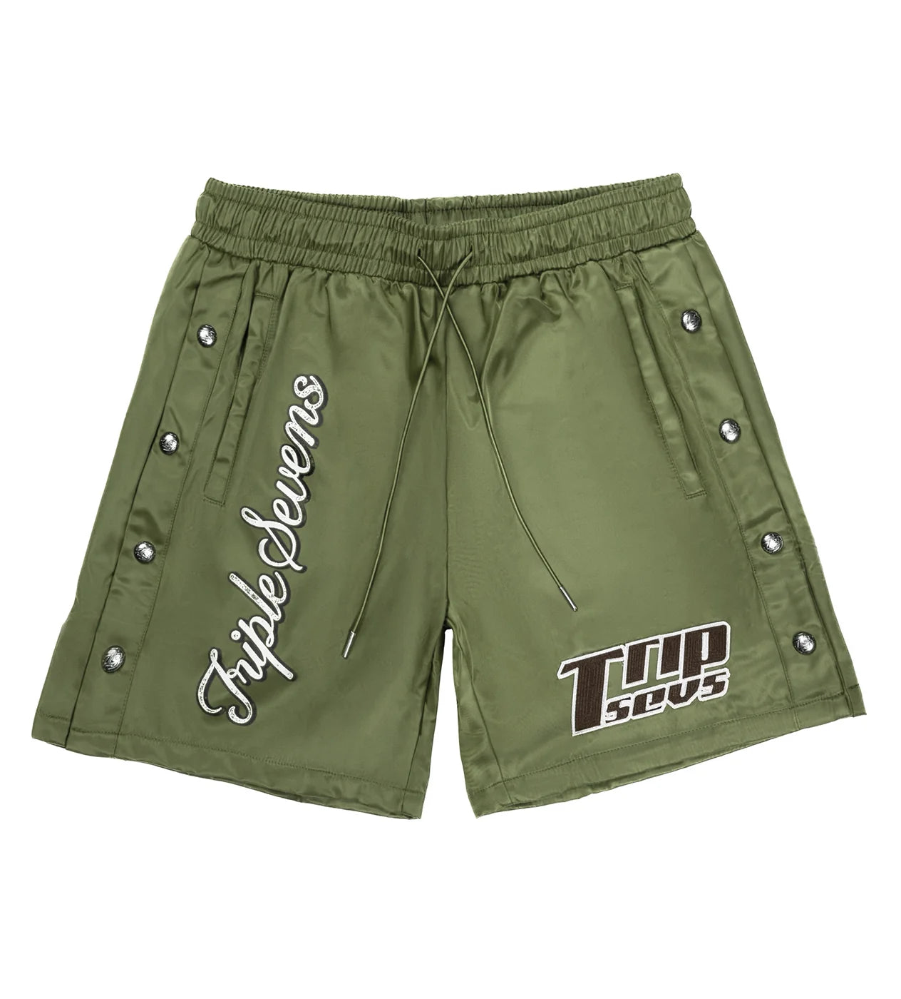Triple 7s "Nylon Button Up" Olive Shorts