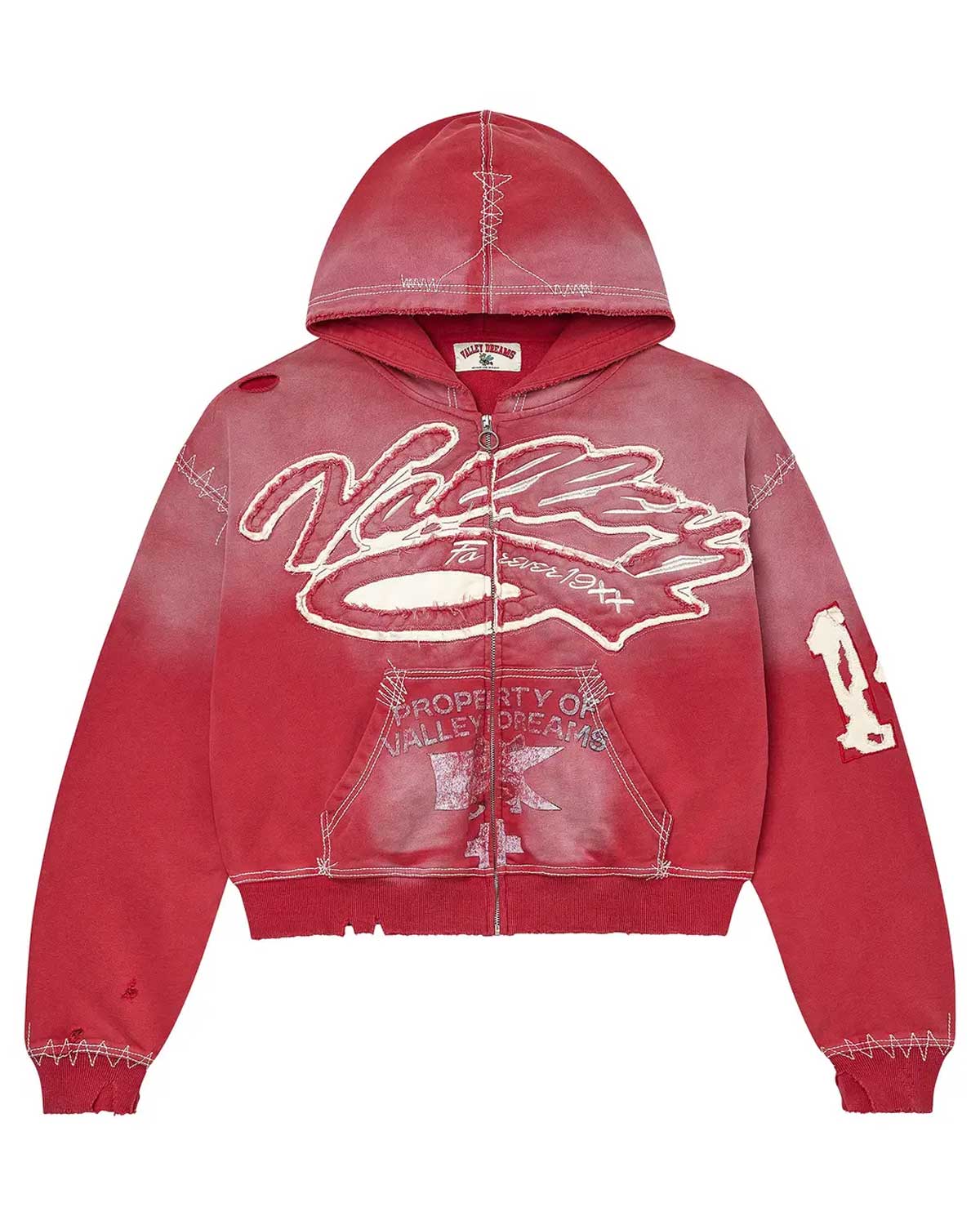 Vale "Religion" Red Zip-Up Hoodie