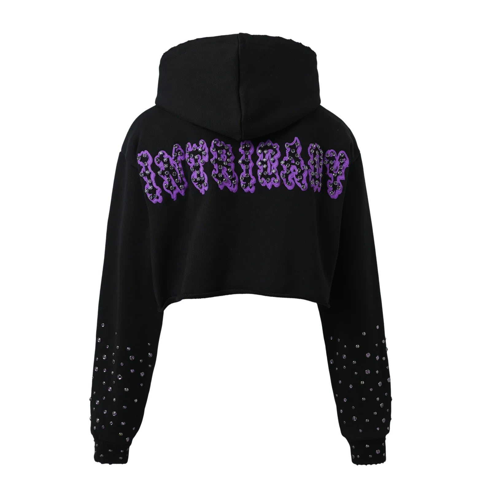Lost Intricacy "Patches" Black & Purple Cropped Zip-Up Hoodie (Women)