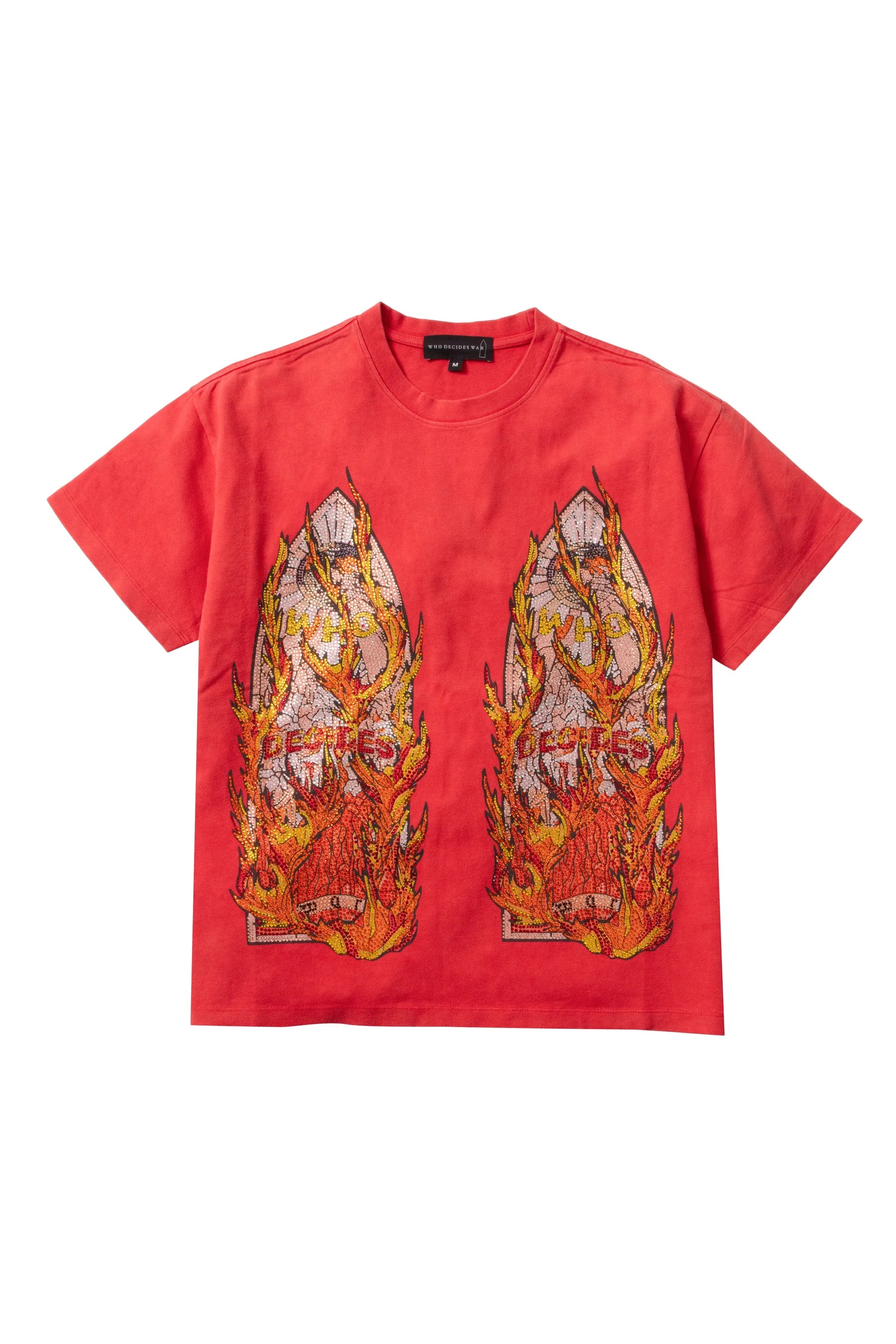 Who Decides War "Rhinestone Flame Glass" Red T-Shirt