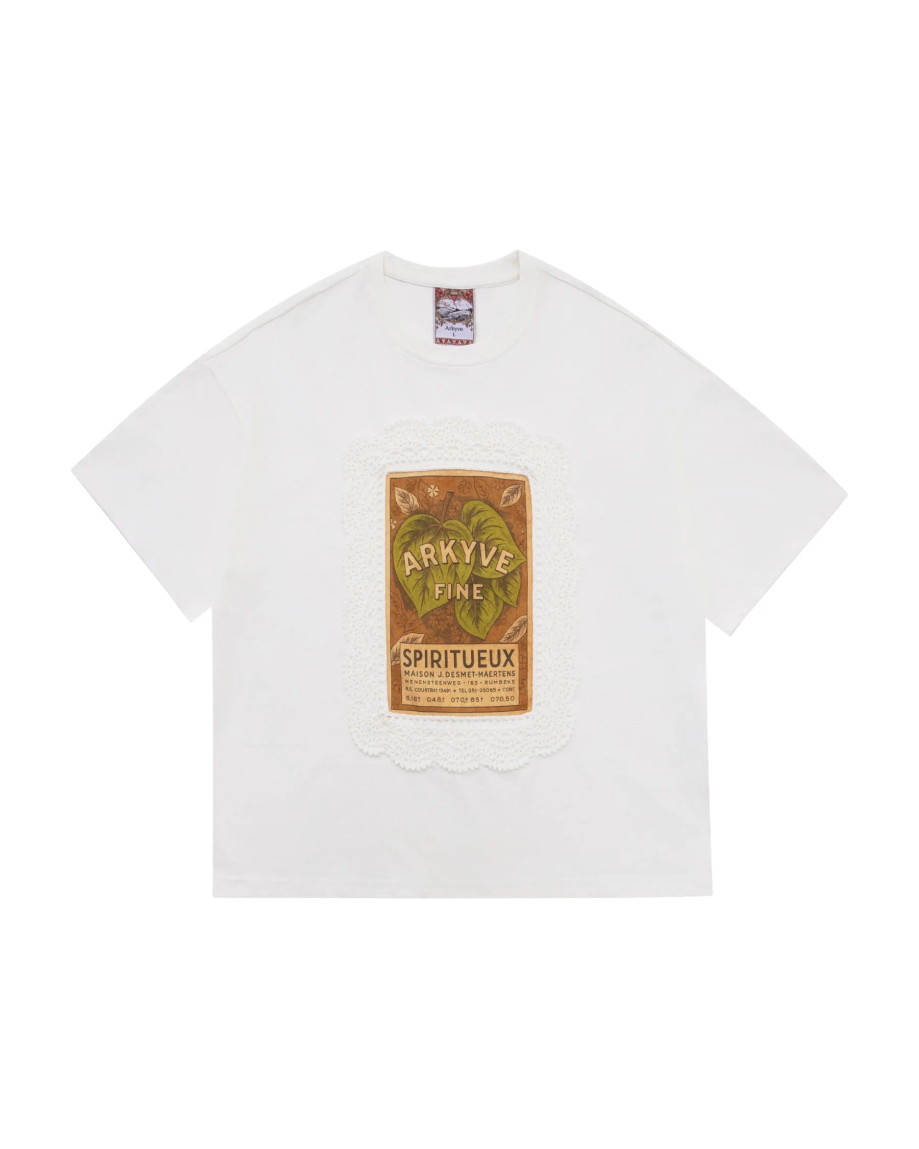 Arkyve "Crochet Wine Label" White T-Shirt