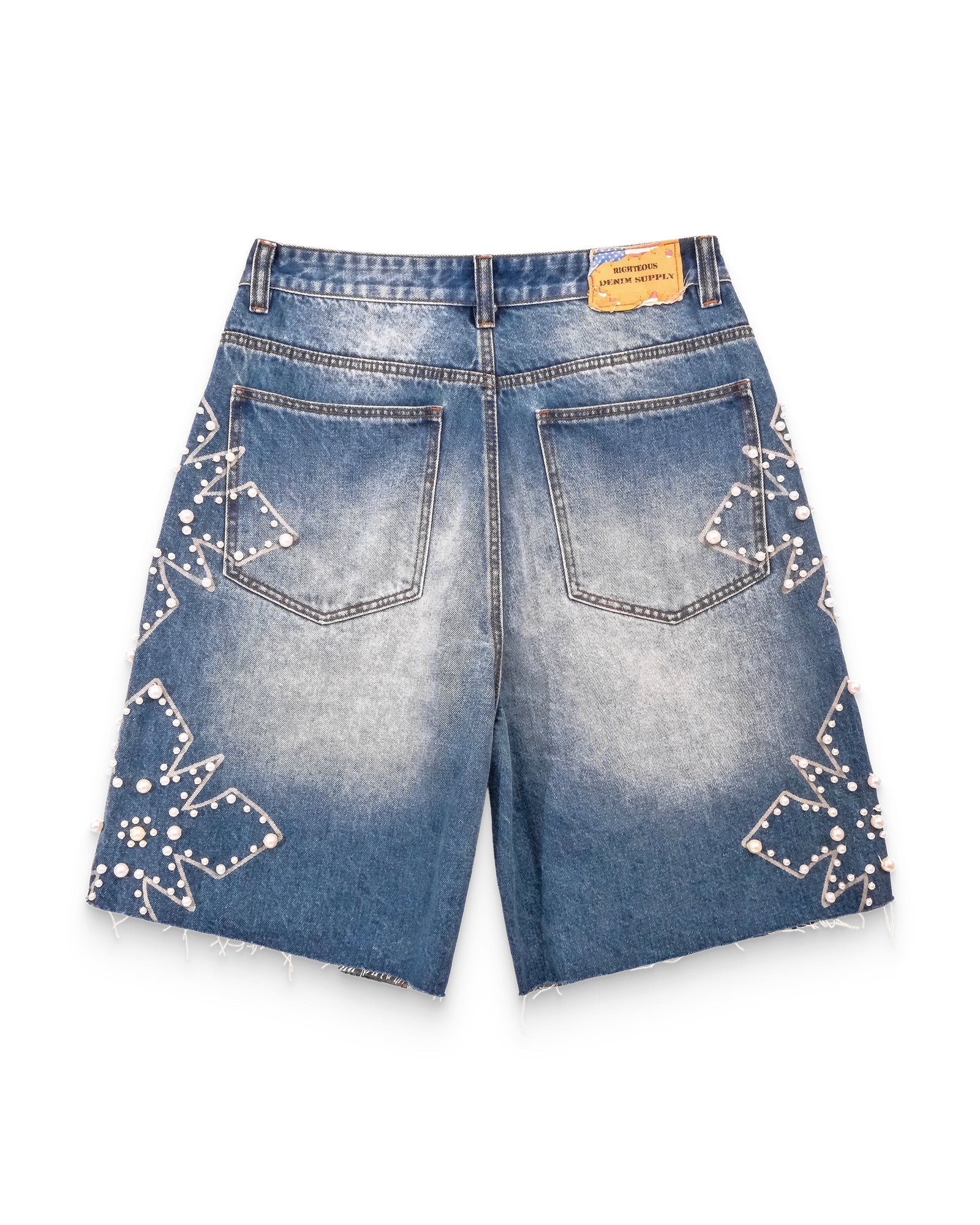 We Are Righteous "Pearl Distressed" Denim Shorts