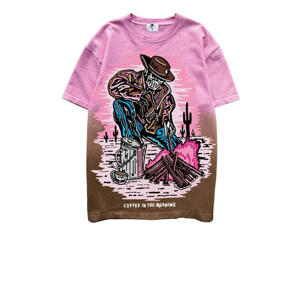 Warren Lotas "Coffee In The Morning" Pink/Brown Shirt