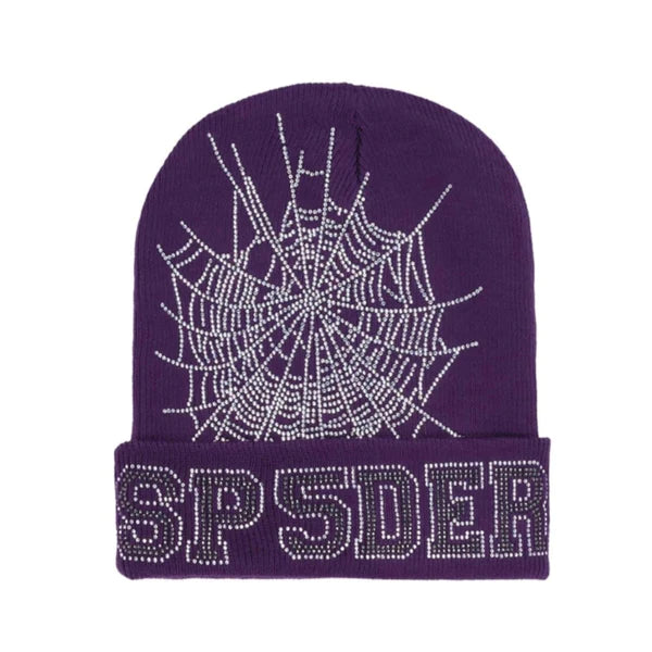 Spider Purple Rhinestone Beanie
