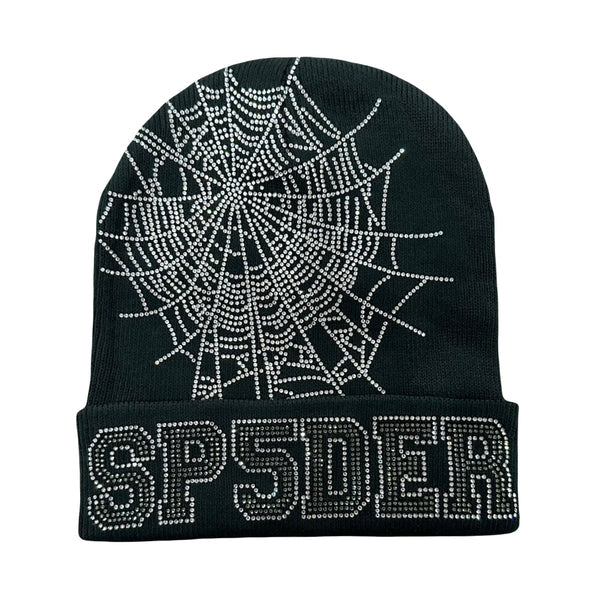 Spider Black Rhinestone Beanie