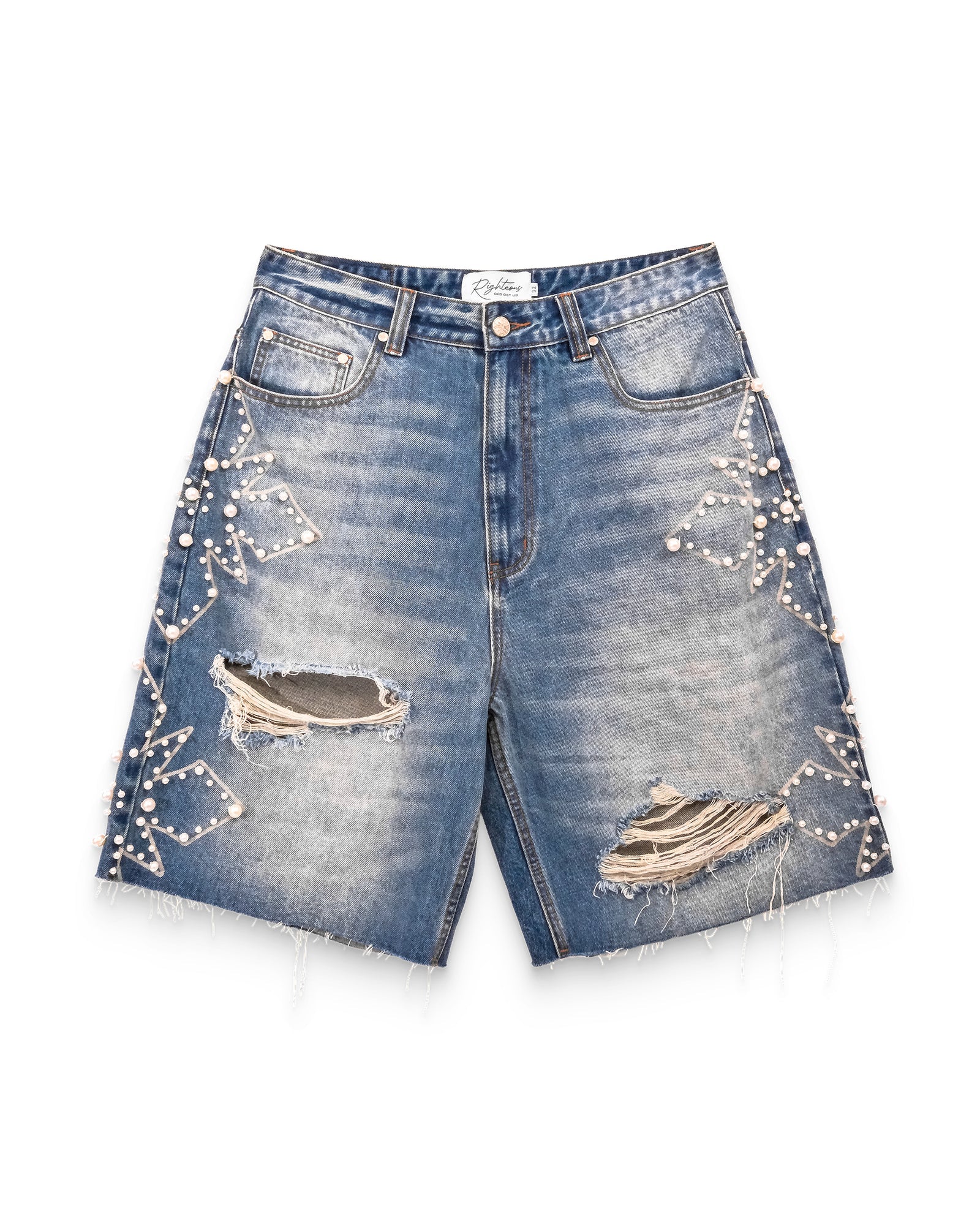 We Are Righteous "Pearl Distressed" Denim Shorts