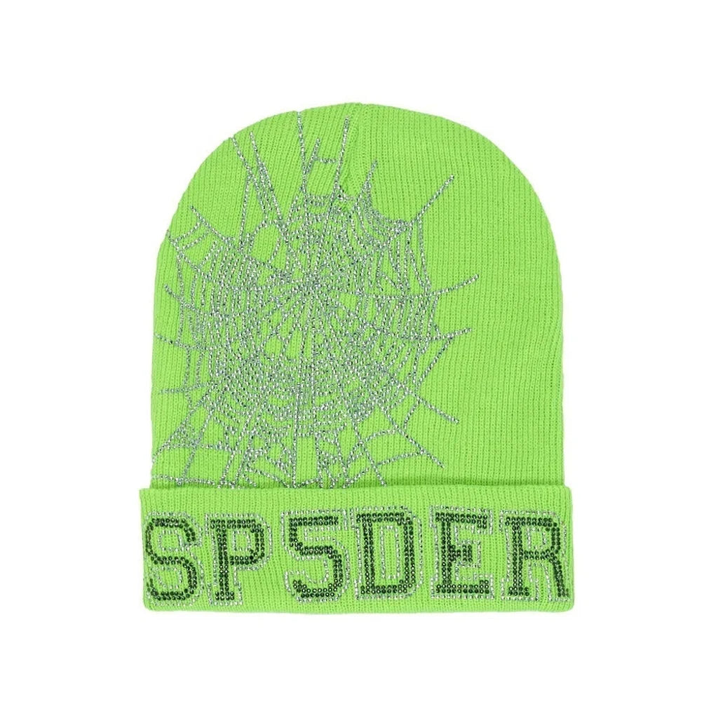 Spider Lime Green Rhinestone Beanie