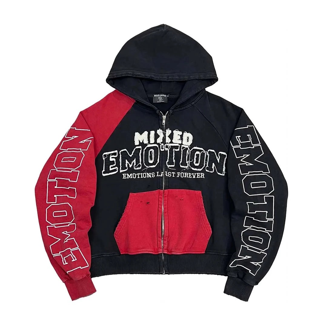 Mixed Emotions "Split Decision" Black & Red Zip-Up Sweater