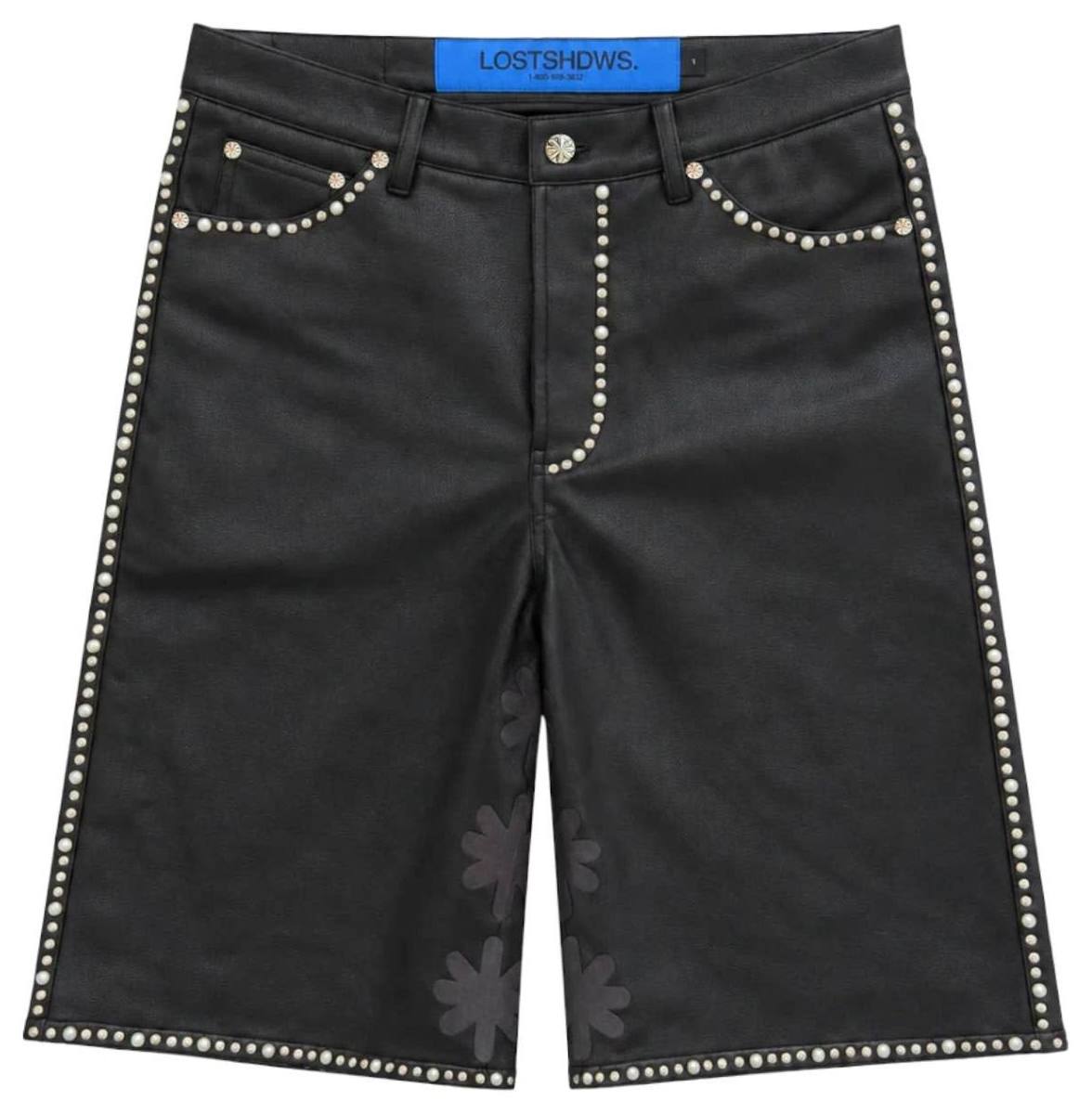 Lost SHDWS "Embellished Sun Logo" Rhinestone Leather Shorts