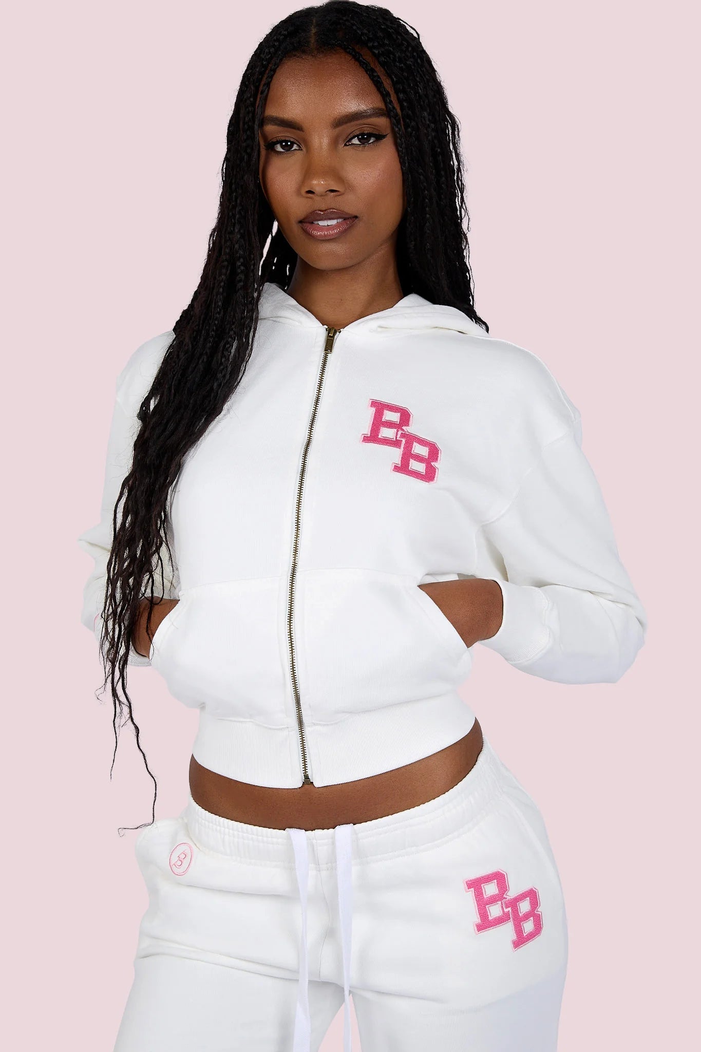 Body By Raven Tracy University Hoodie 2.0 (Eggshell White/Pink)