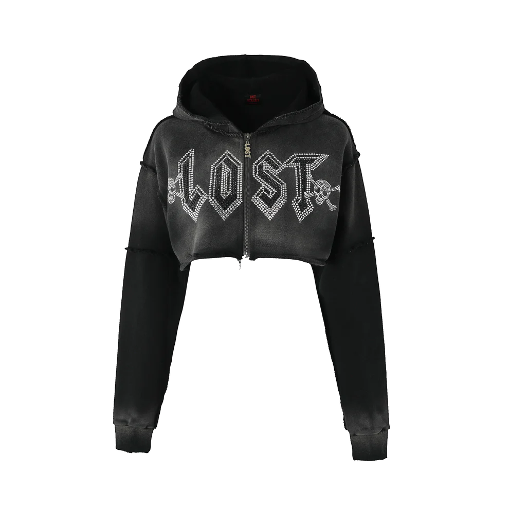 Lost "Black" Crop Zip Up Hoodie