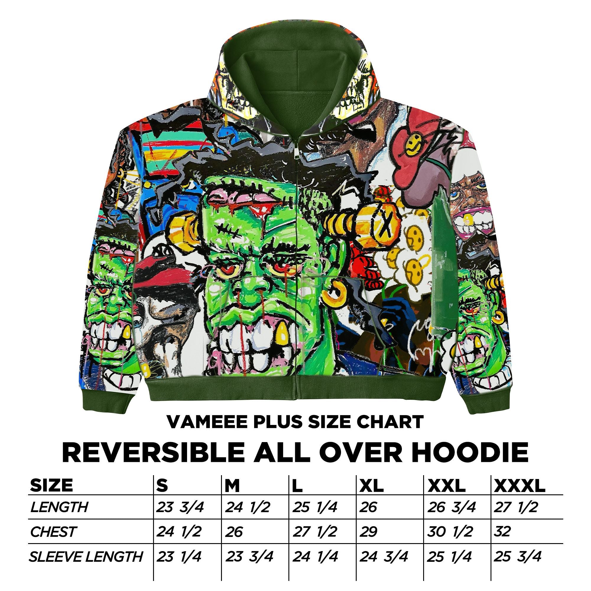 Vxmeee Reversible Green Zip Up Hoodie