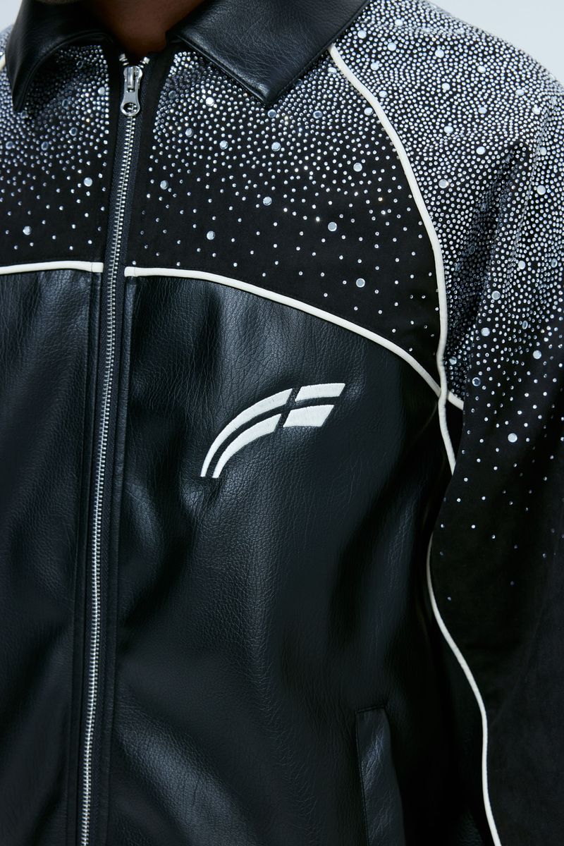 RVS Labs Black Leather "Astral" Zip Track Jacket