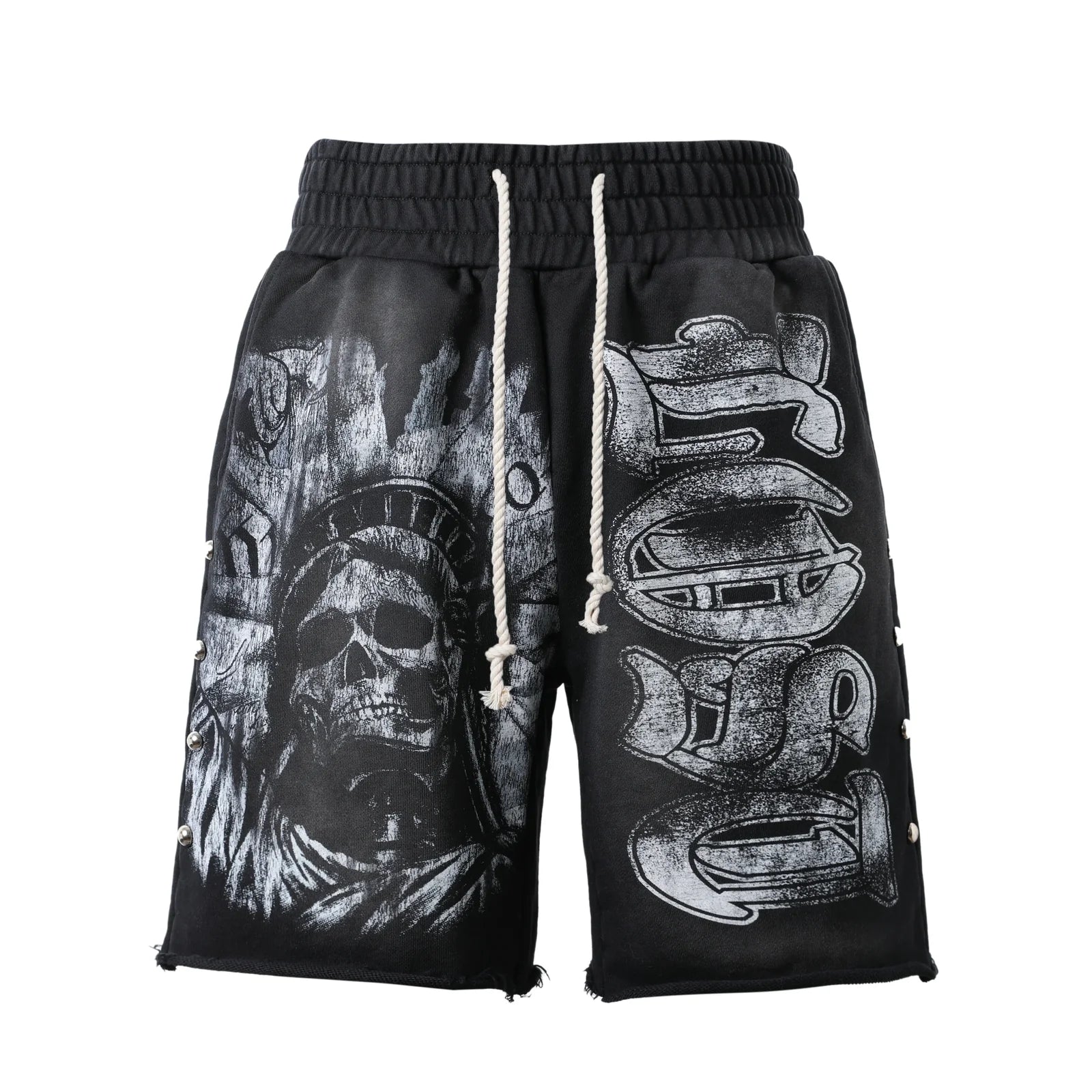 Lost Intricacy "Liberty Grey Scale" Black Cotton Shorts