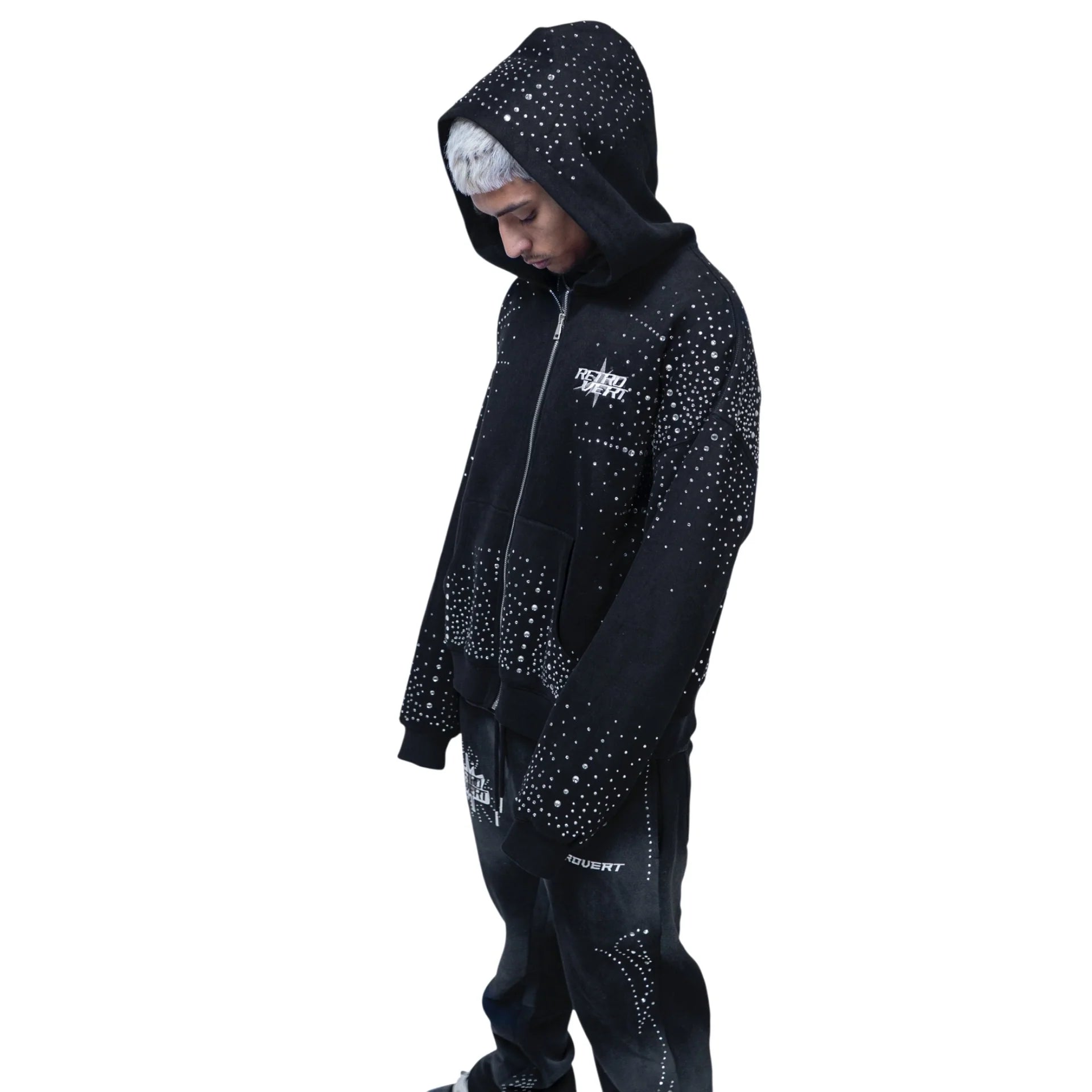 Retrovert "Infinity Rhinestone" Black Zip-Up Hoodie