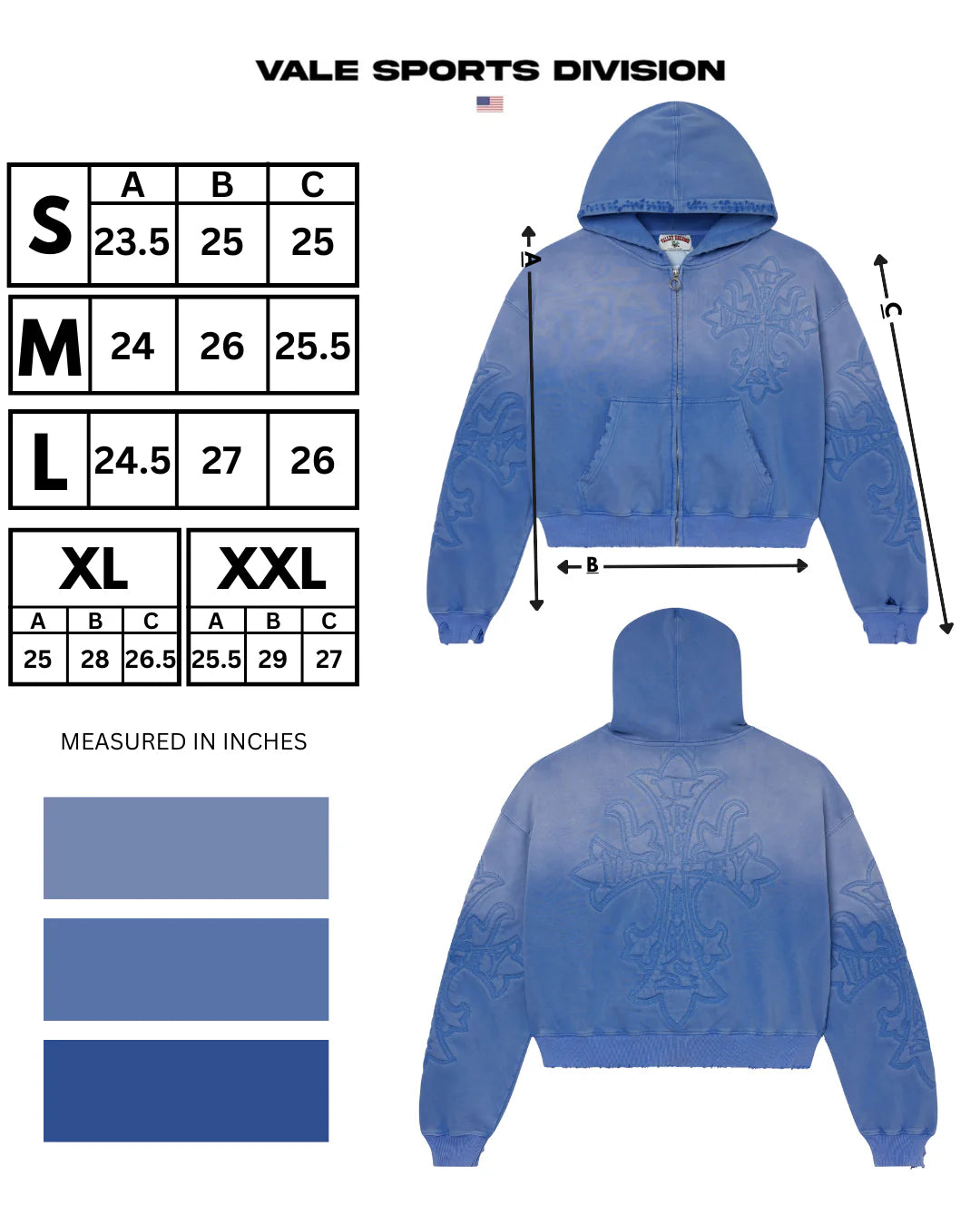Vale "Carver" Blue Zip-Up Hoodie