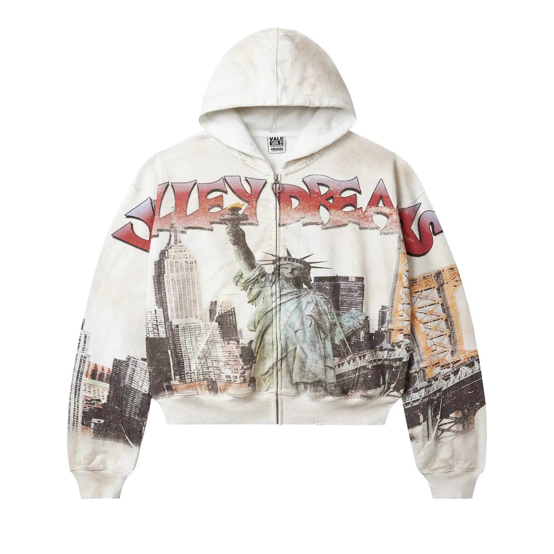 Vale "NYC" White Zip-Up Hoodie