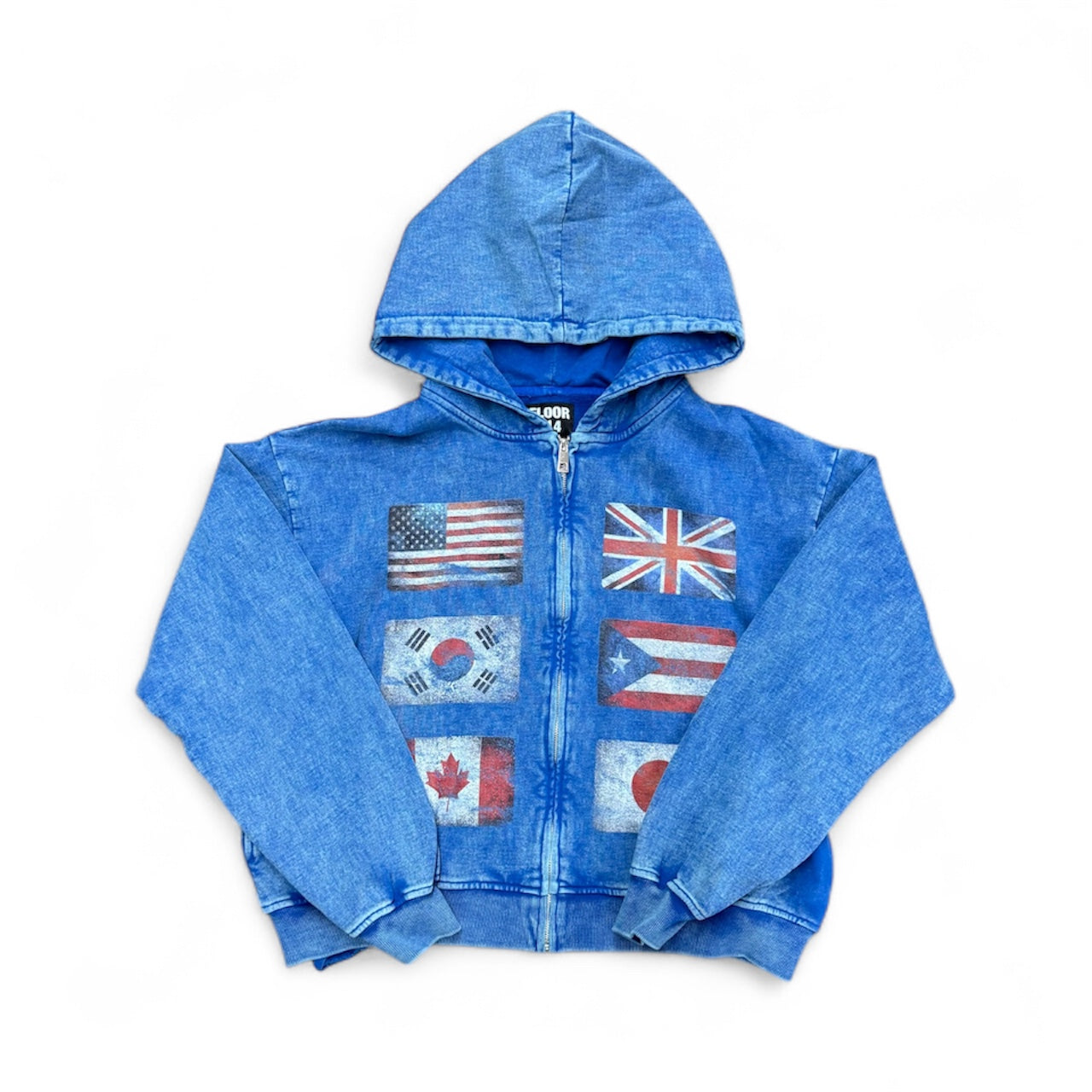 Floor 914 "Flags" Blue Zip-Up Hoodie