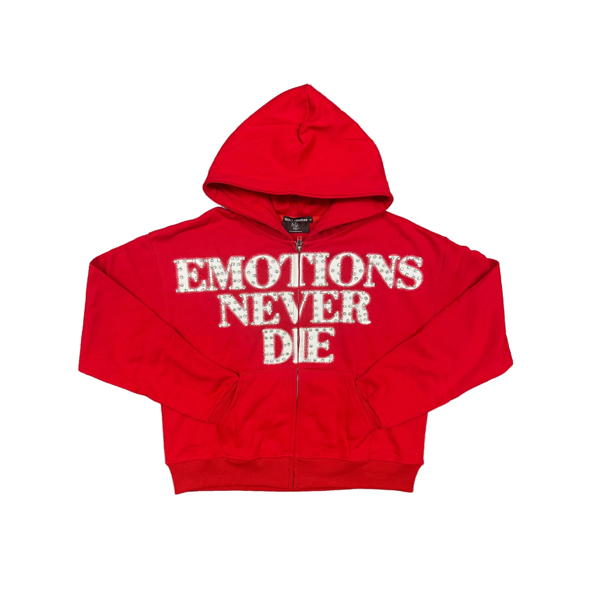 Mixed Emotions "End" Red Rhinestone Hoodie