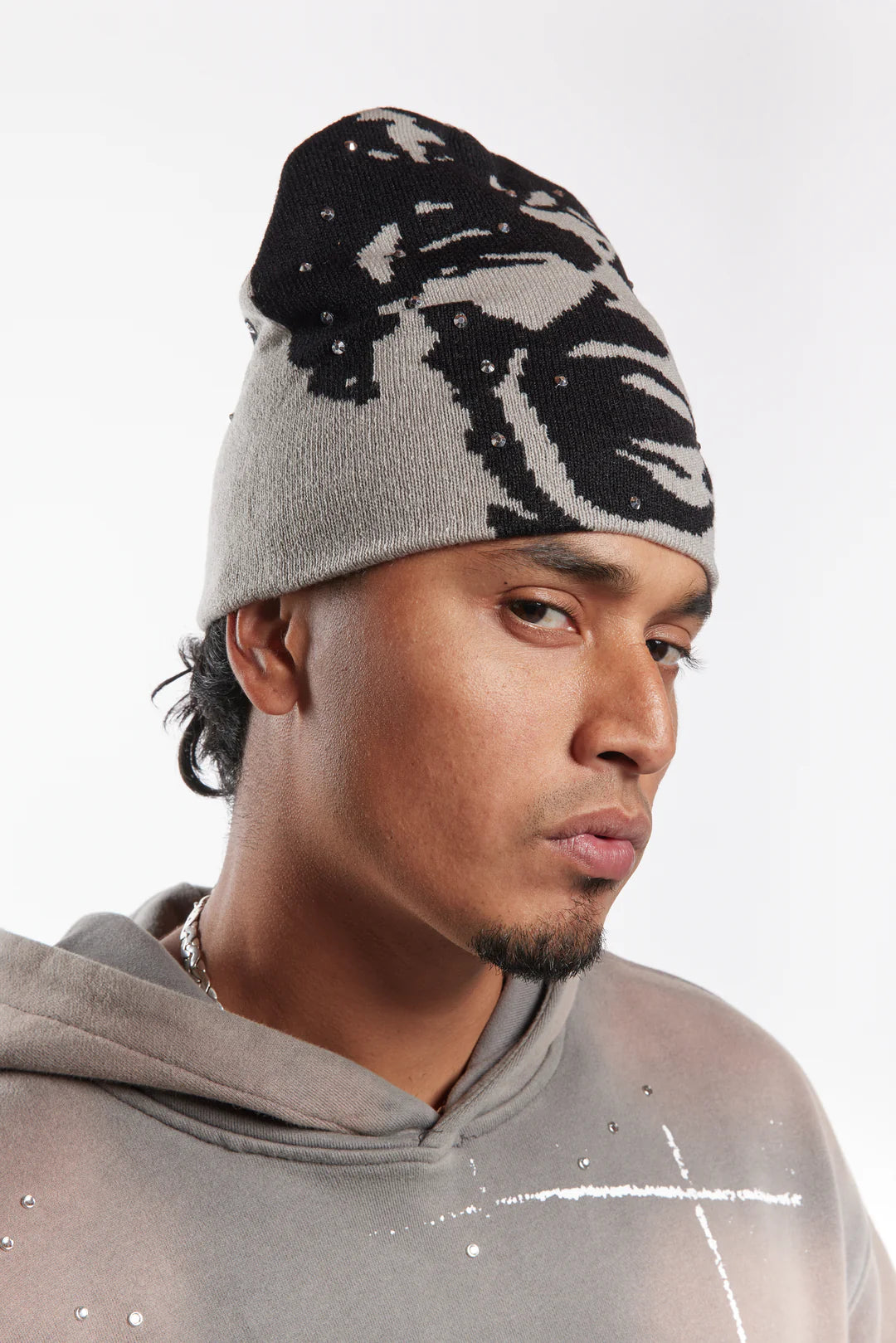 RVS Labs  "Scream" Grey Rhinestone Beanie