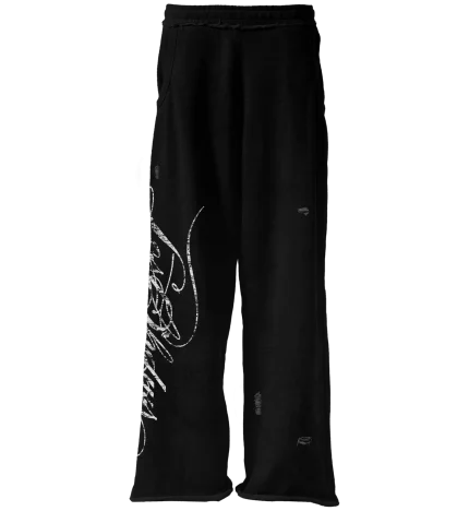 LOST SHDWS "Distressed Script" Black Sweats