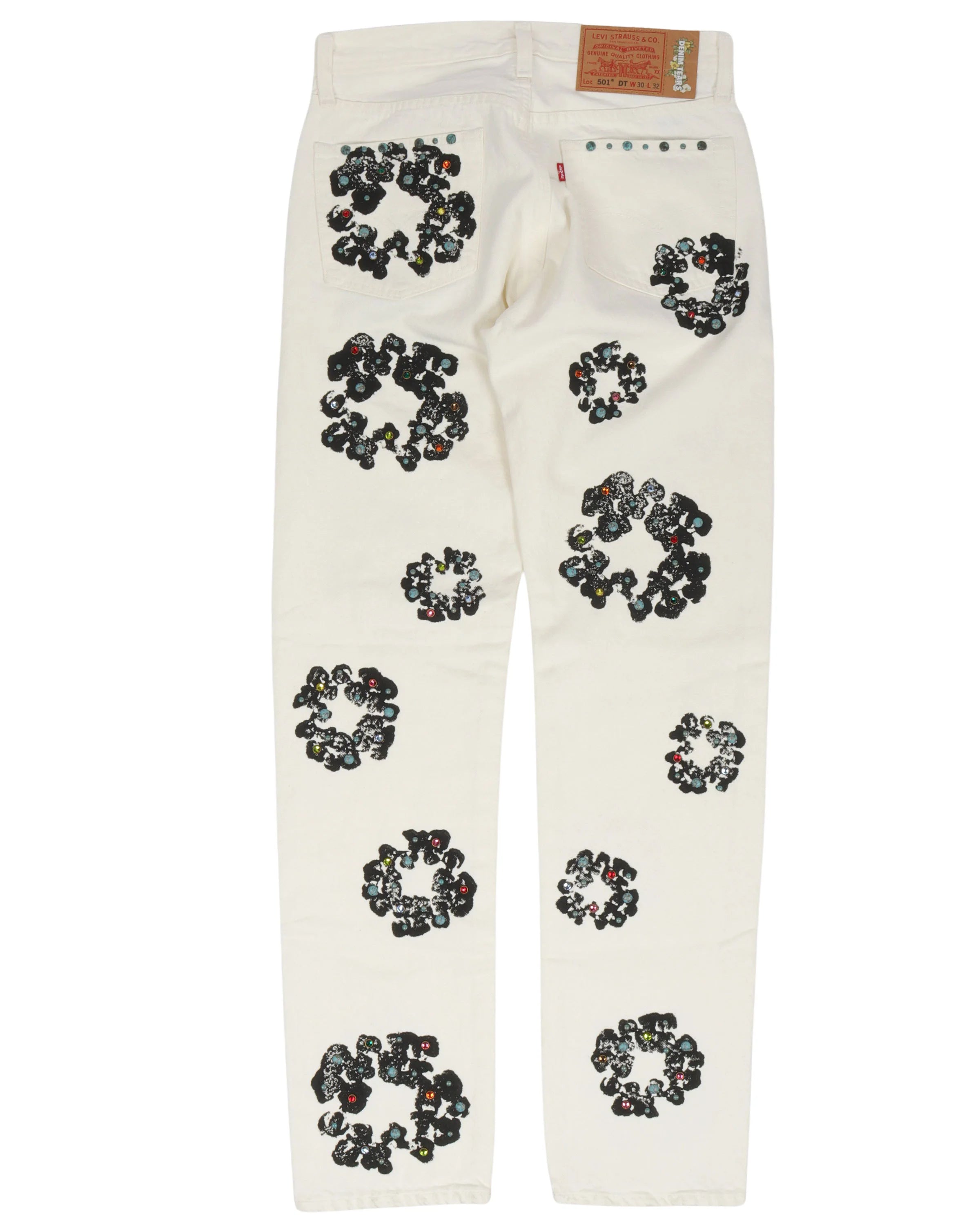 Denim Tears Cotton Wreath Rhinestone White Jeans