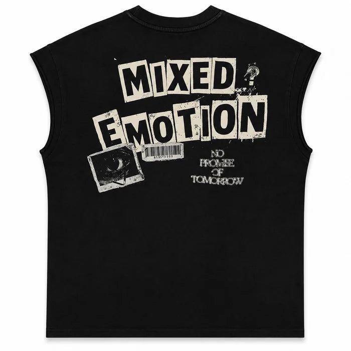 Mixed Emotions "Newspaper" Black Sleeveless T-Shirt