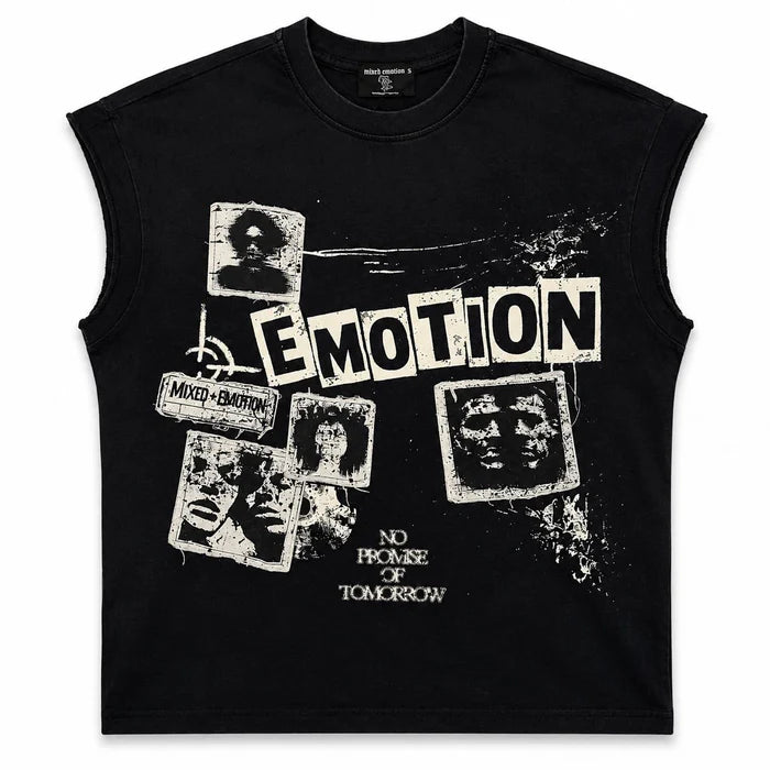 Mixed Emotions "Newspaper" Black Sleeveless T-Shirt