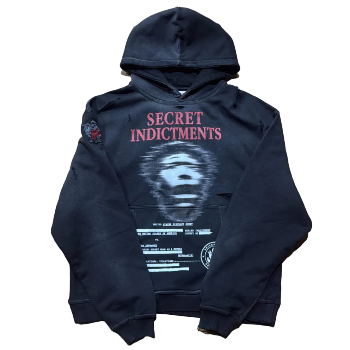 NYCHA Approved "Secret Indictments" Washed Black Hoodie