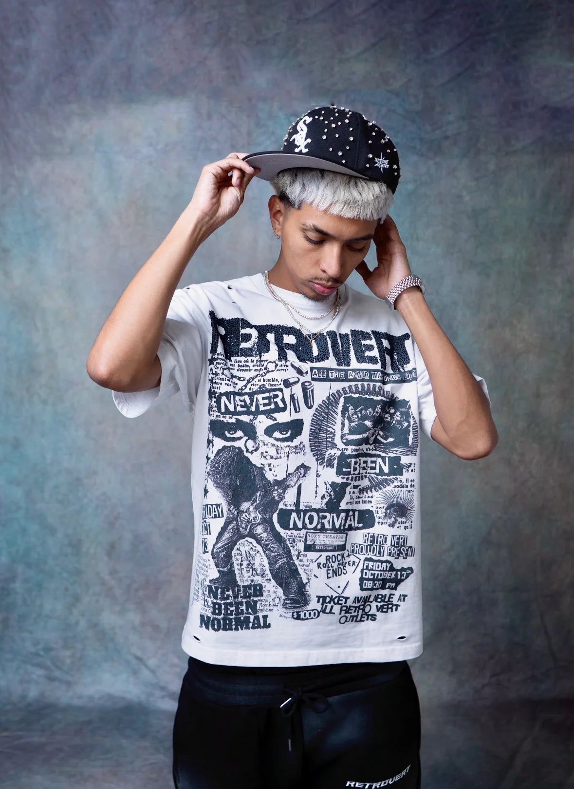 Retrovert "Rockstar" Rhinestone White T-Shirt