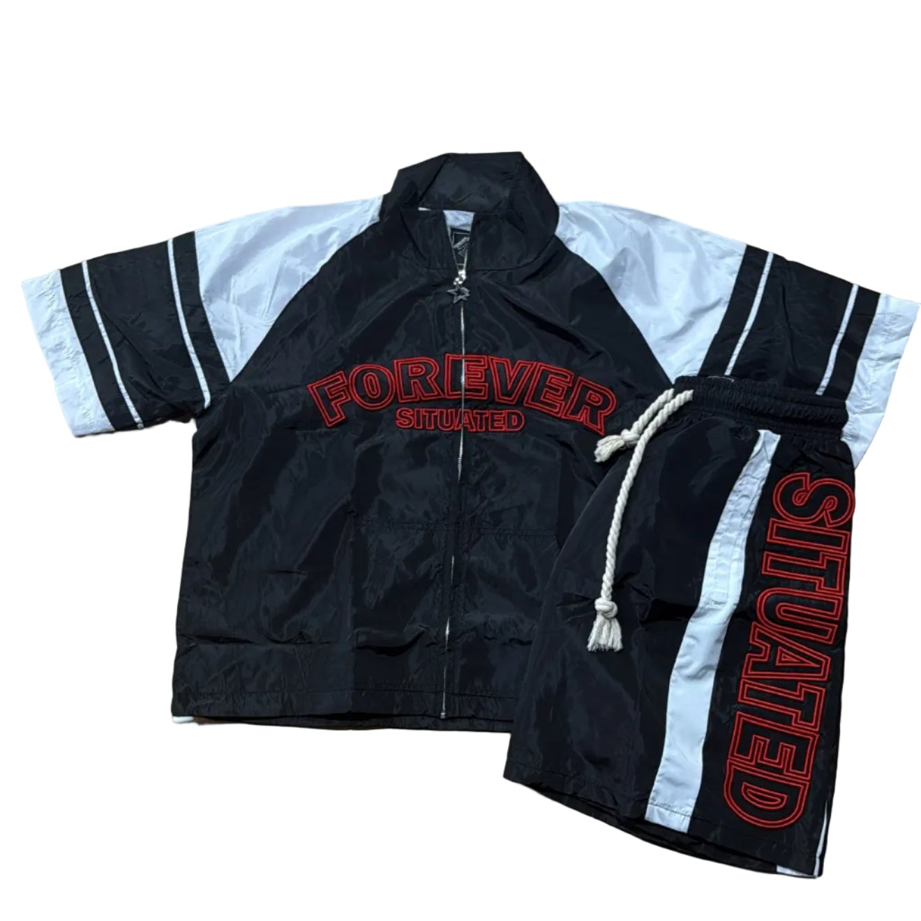 Forever Situated Shorts Track Set (Black/Red)