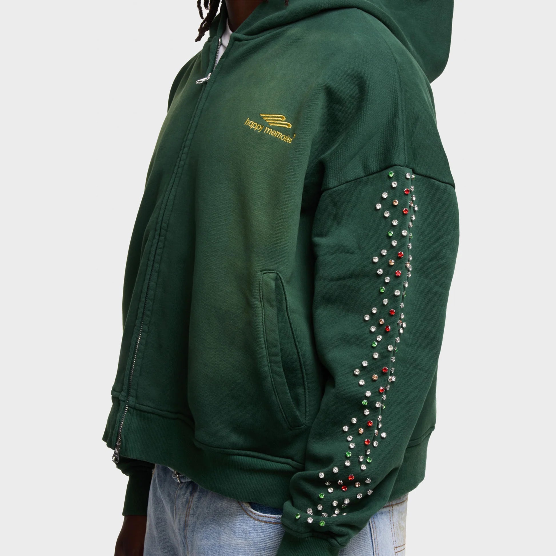HMDD "Green Bean" Crystal Zip-Up Hoodie