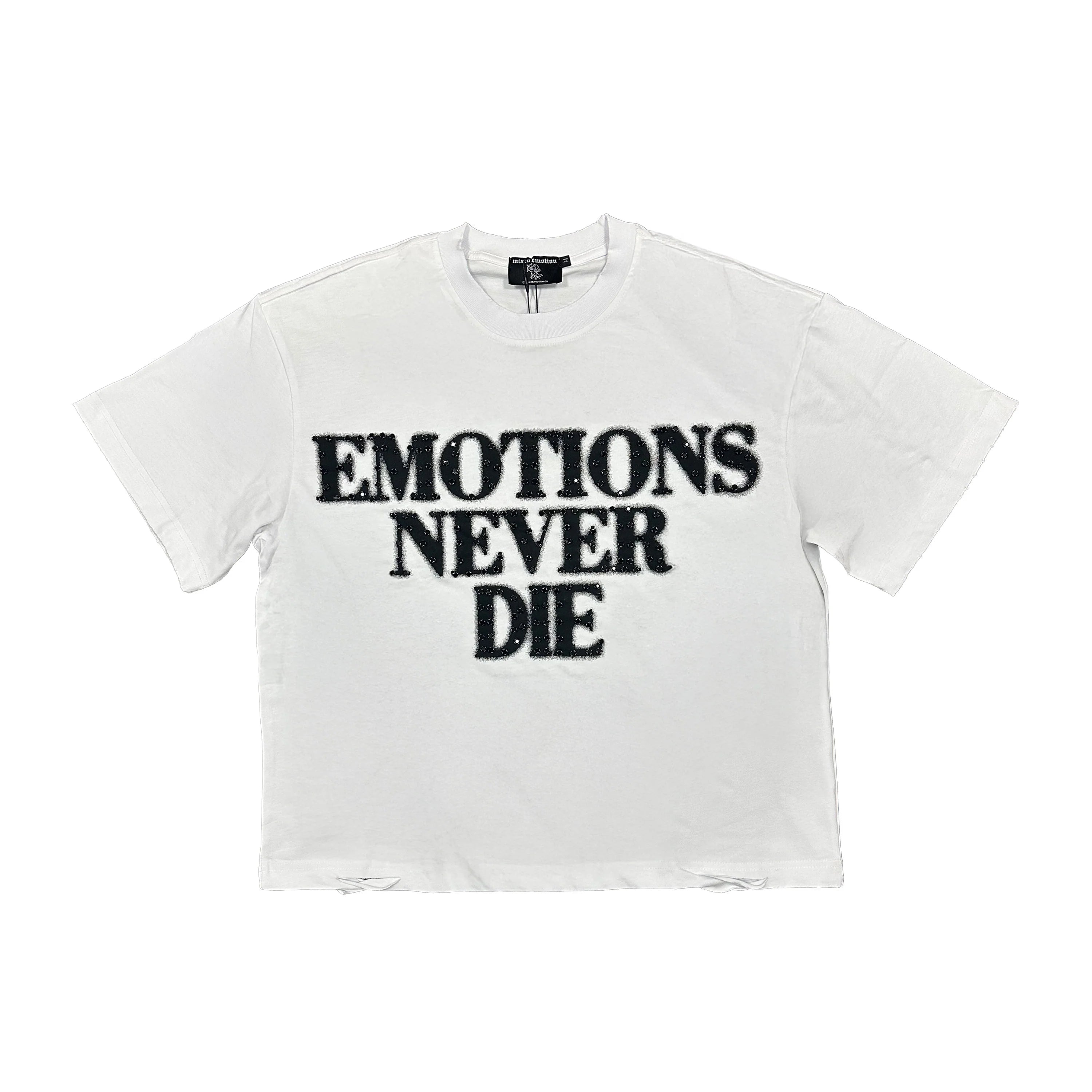 Mixed Emotions "End" White Rhinestone T-Shirt