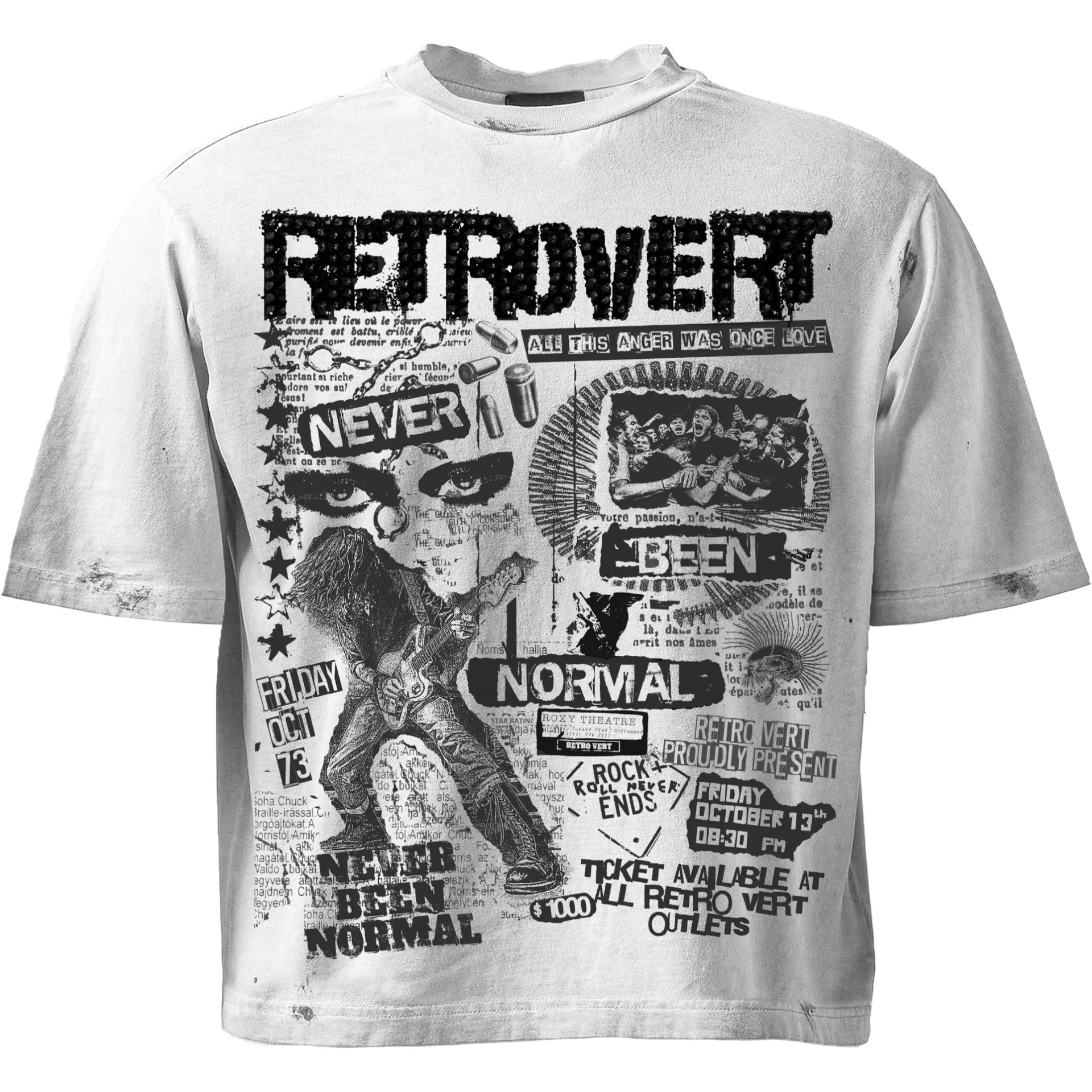 Retrovert "Rockstar" Rhinestone White T-Shirt