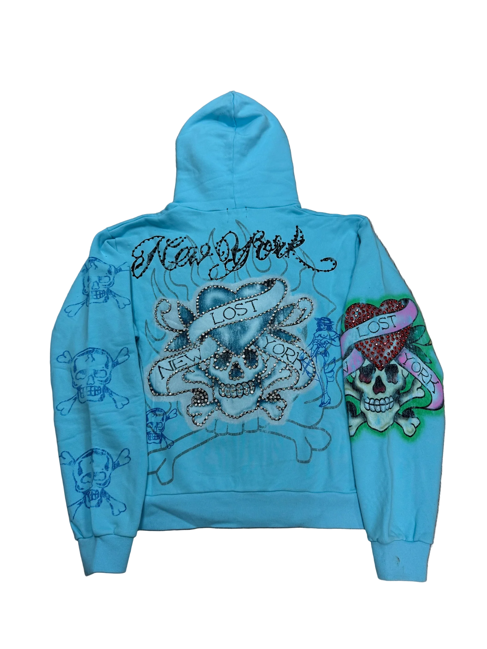 Lost Intricacy "Ink & Bones" Light Blue Zip Up Hoodie